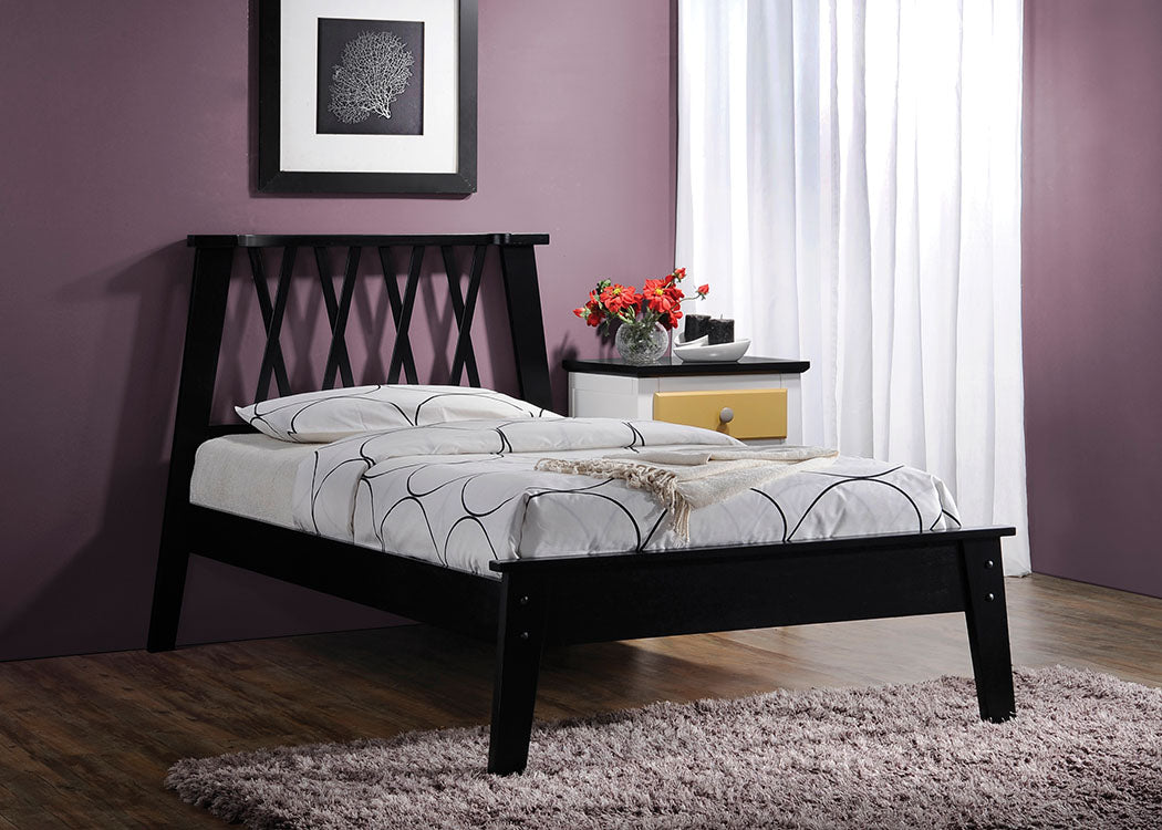 Queen Bed, Black - Poplar Wood Black Default Title