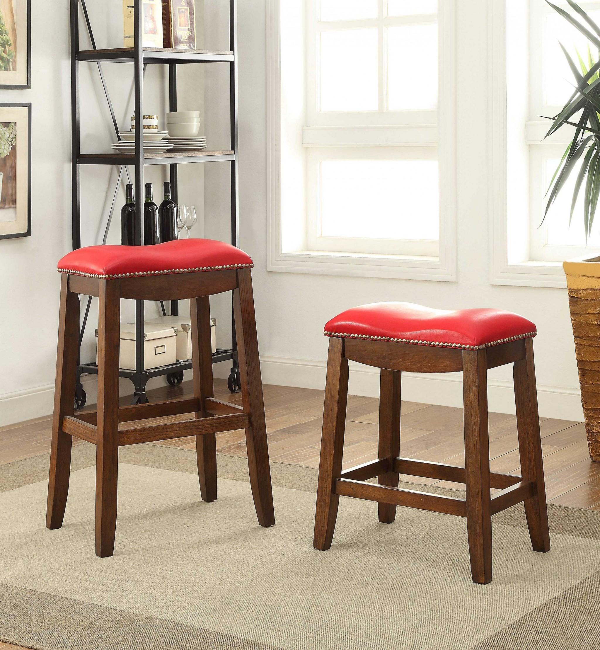 Bar Stool (Set-2), Red & Oak Default Title