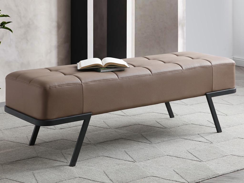 57" Taupe And Black Upholstered Upholstered Bedroom Bench Default Title