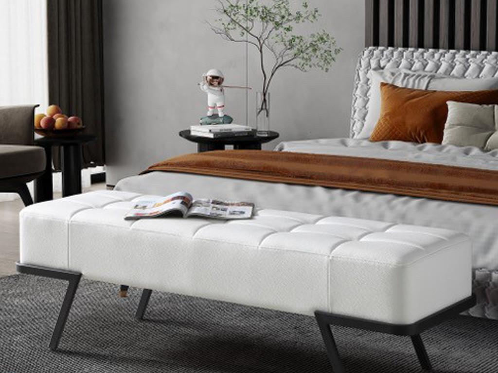 57" White And Black Upholstered Upholstered Bedroom Bench Default Title