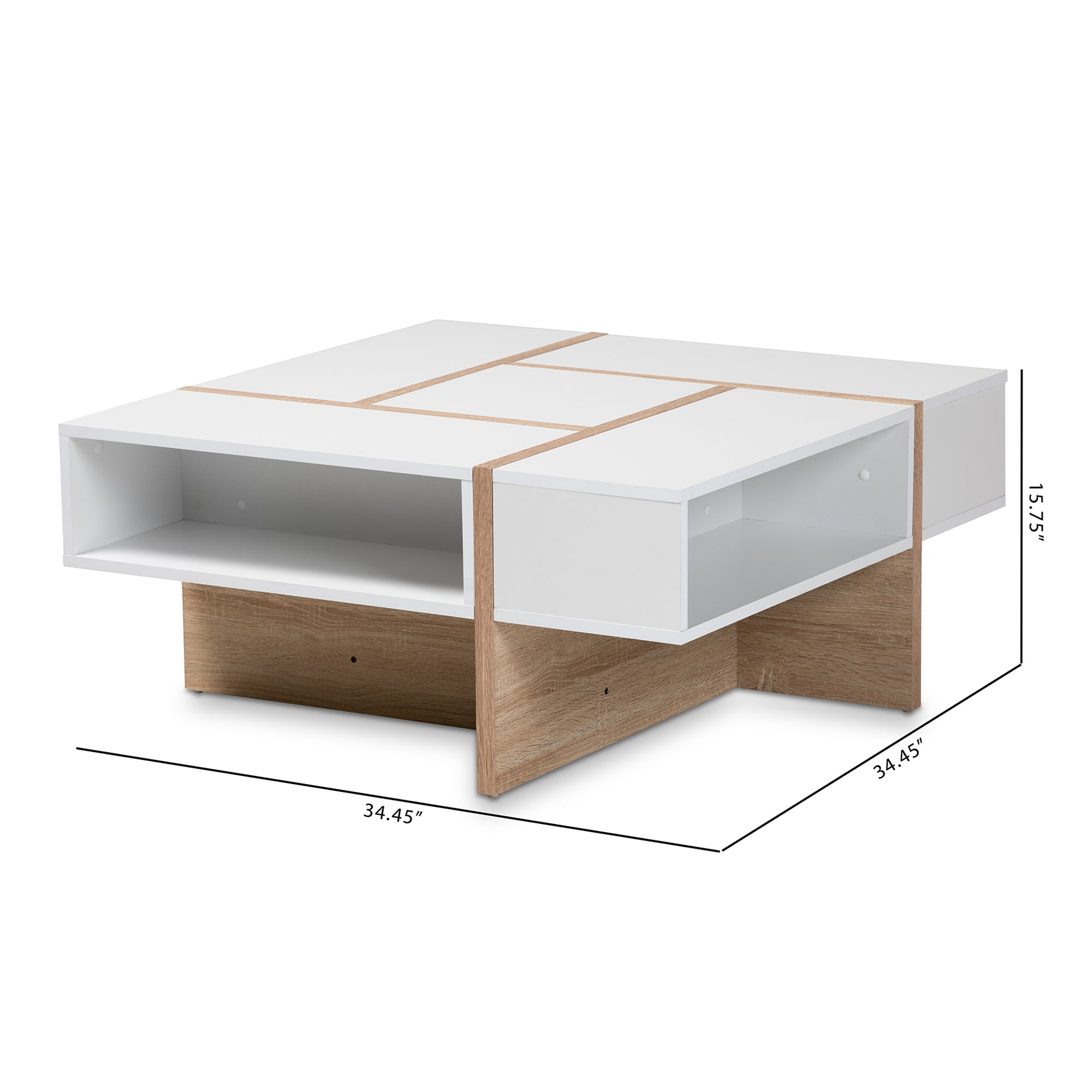Baxton Studio Rasa Modern and Contemporary Two-Tone White and Oak Finished Wood Coffee Table