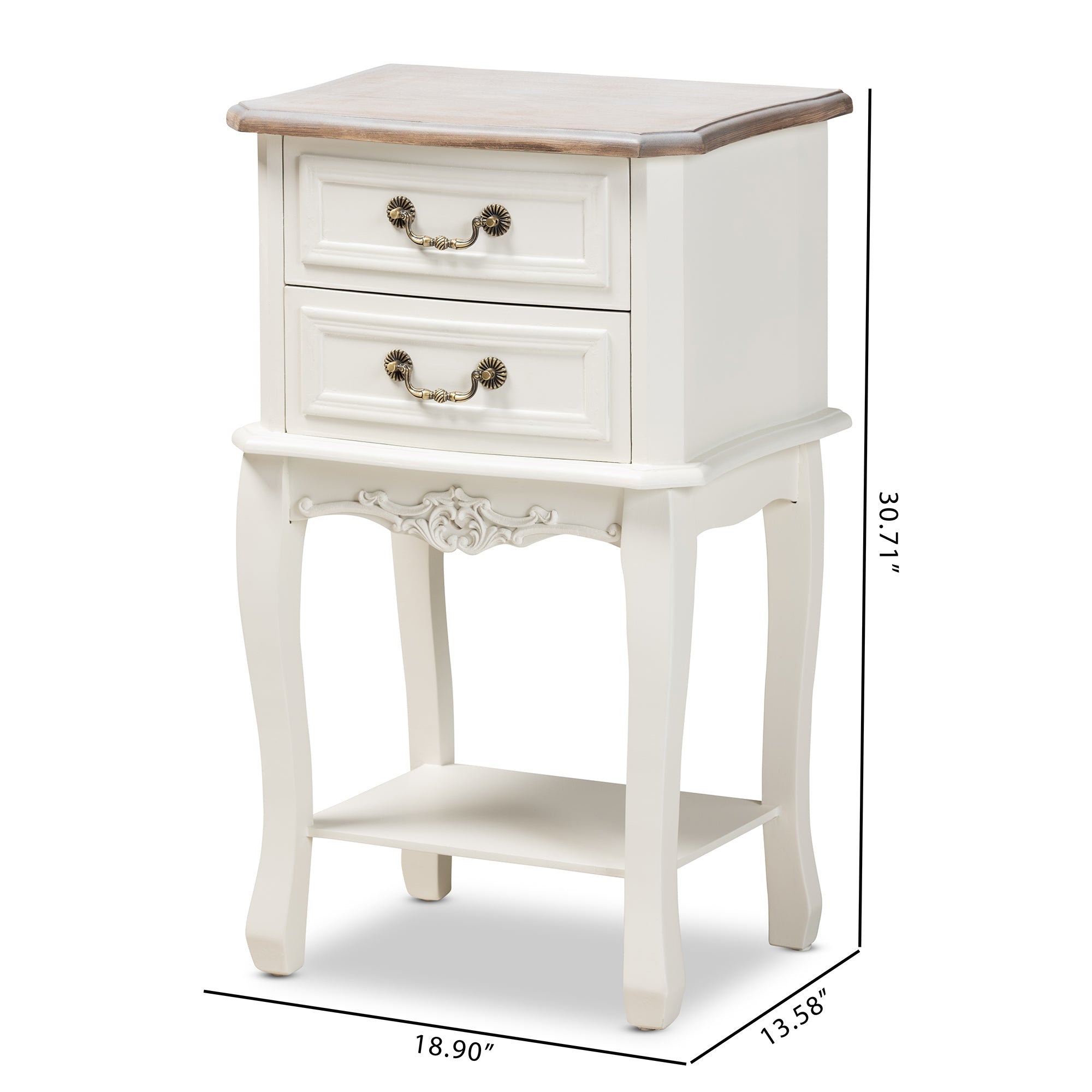 Baxton Studio Amalie Antique French Country Cottage Two-Tone White and Oak Finished 2-Drawer Wood End Table