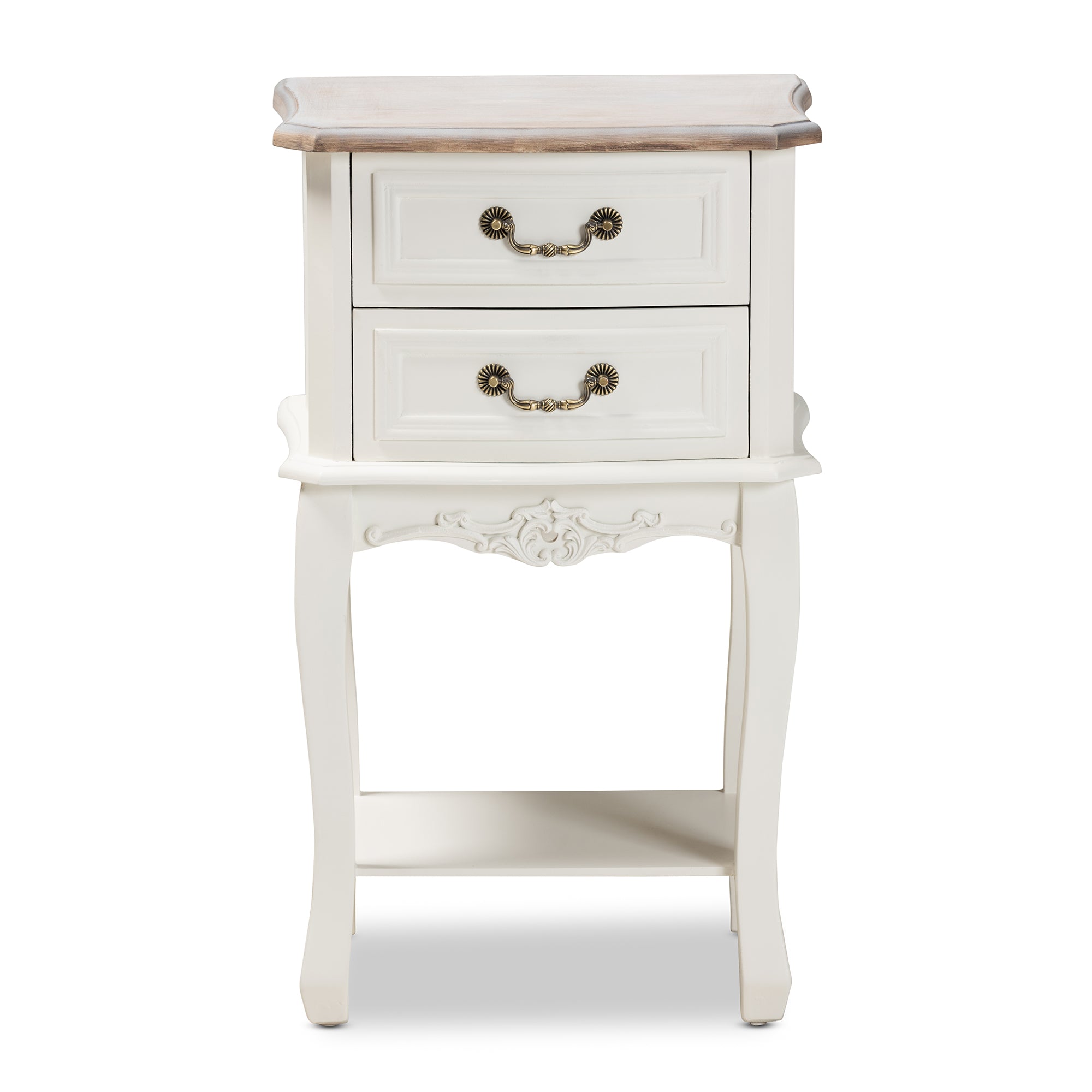 Baxton Studio Amalie Antique French Country Cottage Two-Tone White and Oak Finished 2-Drawer Wood End Table