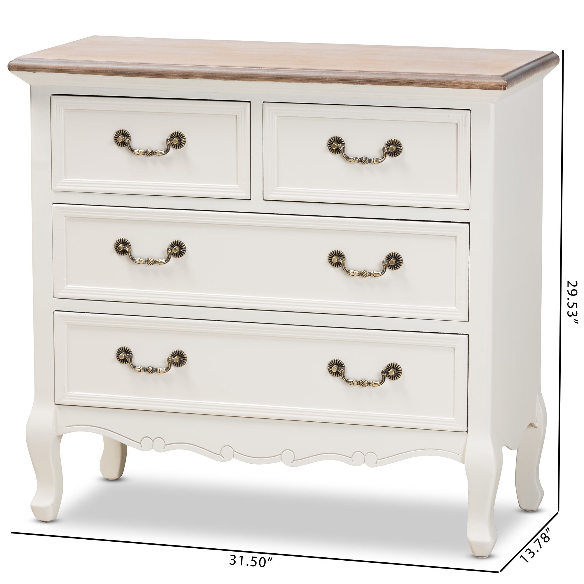 Baxton Studio Amalie Antique French Country Cottage Two-Tone White and Oak Finished 4-Drawer Accent Storage Cabinet