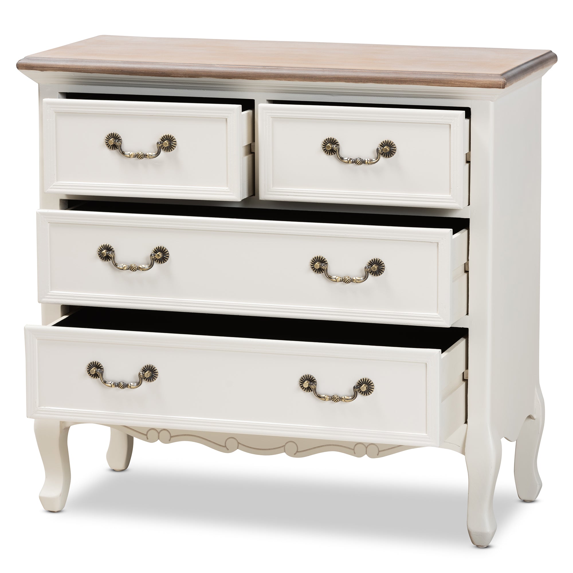 Baxton Studio Amalie Antique French Country Cottage Two-Tone White and Oak Finished 4-Drawer Accent Storage Cabinet
