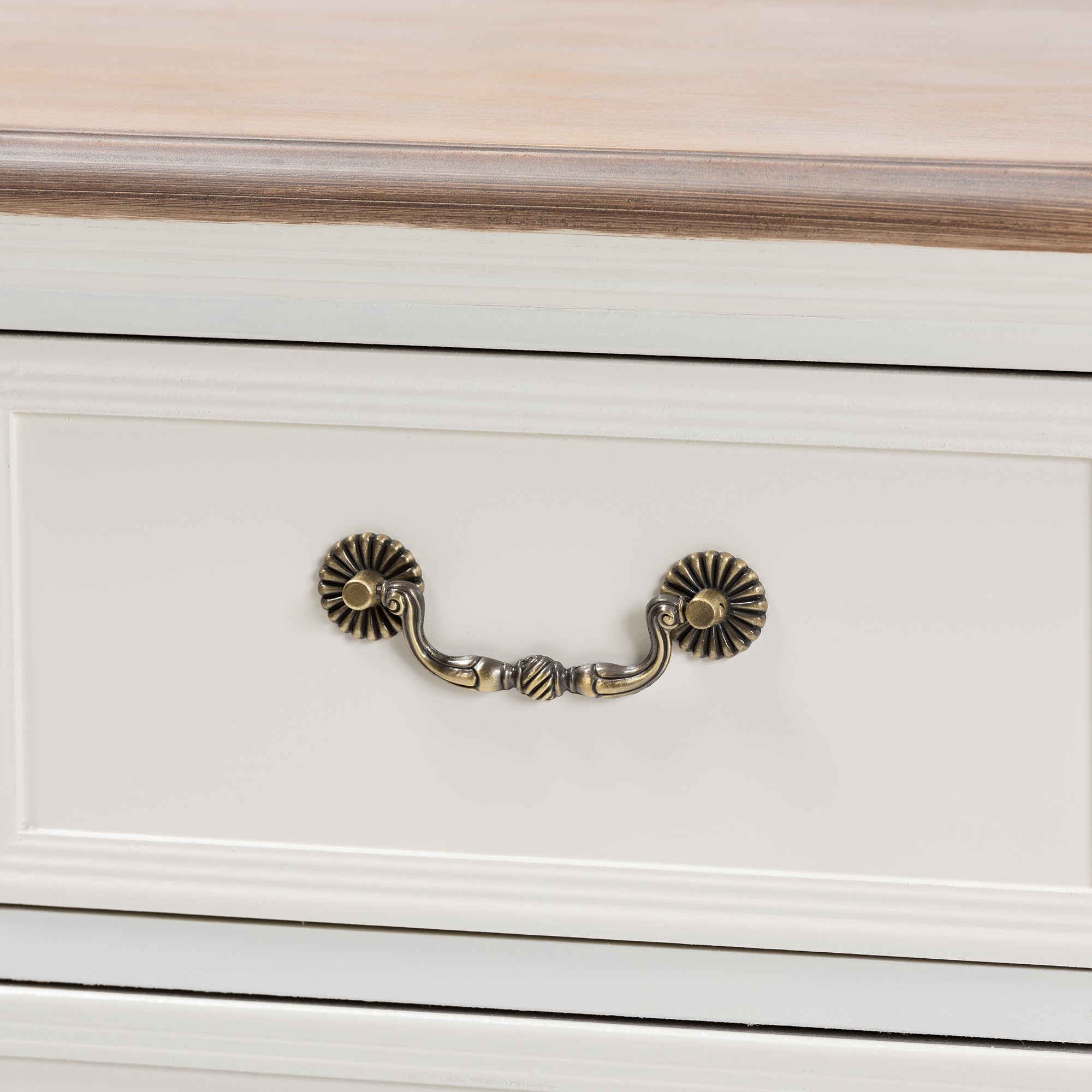 Baxton Studio Amalie Antique French Country Cottage Two-Tone White and Oak Finished 4-Drawer Accent Storage Cabinet
