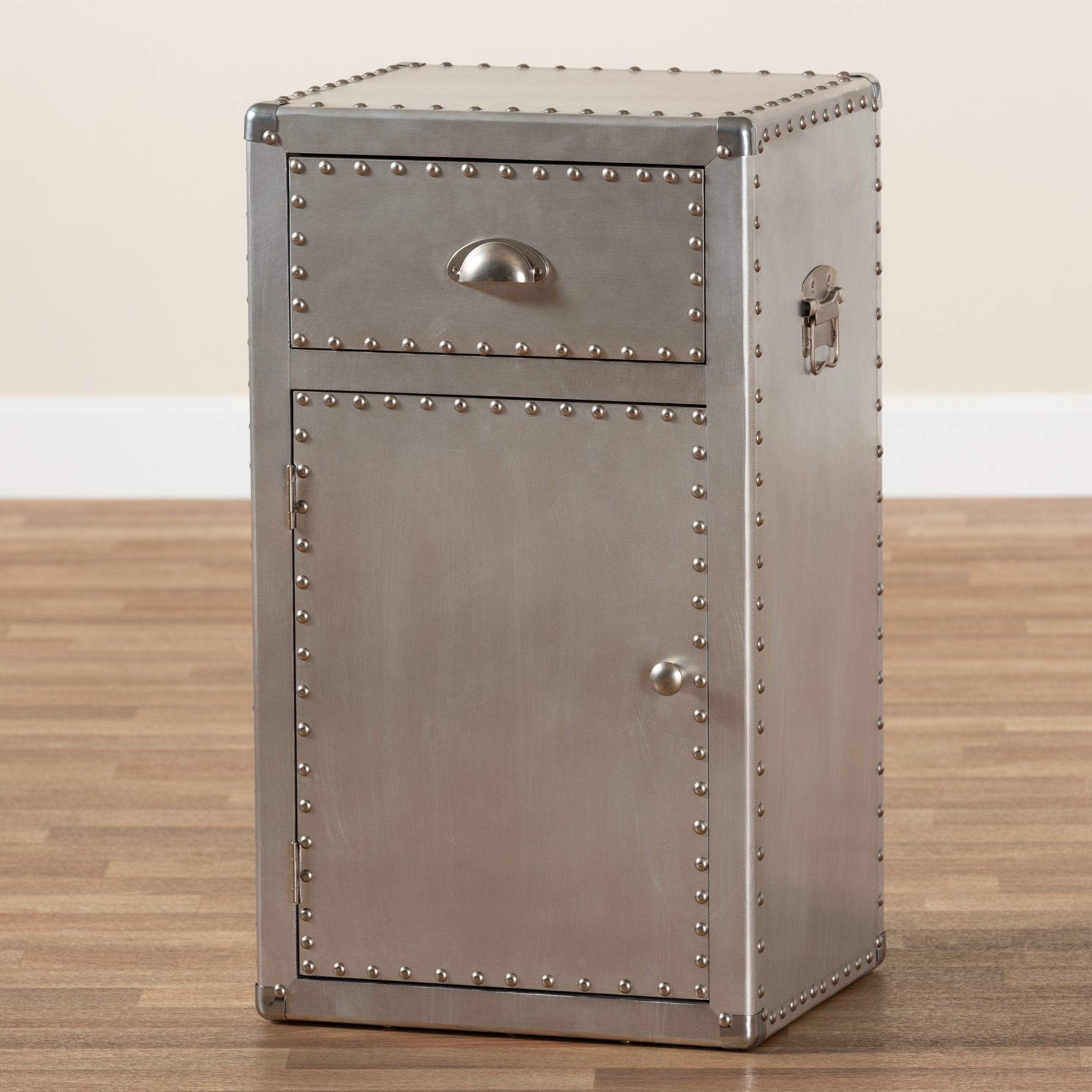 Baxton Studio Serge French Industrial Silver Metal 1-Door Accent Storage Cabinet