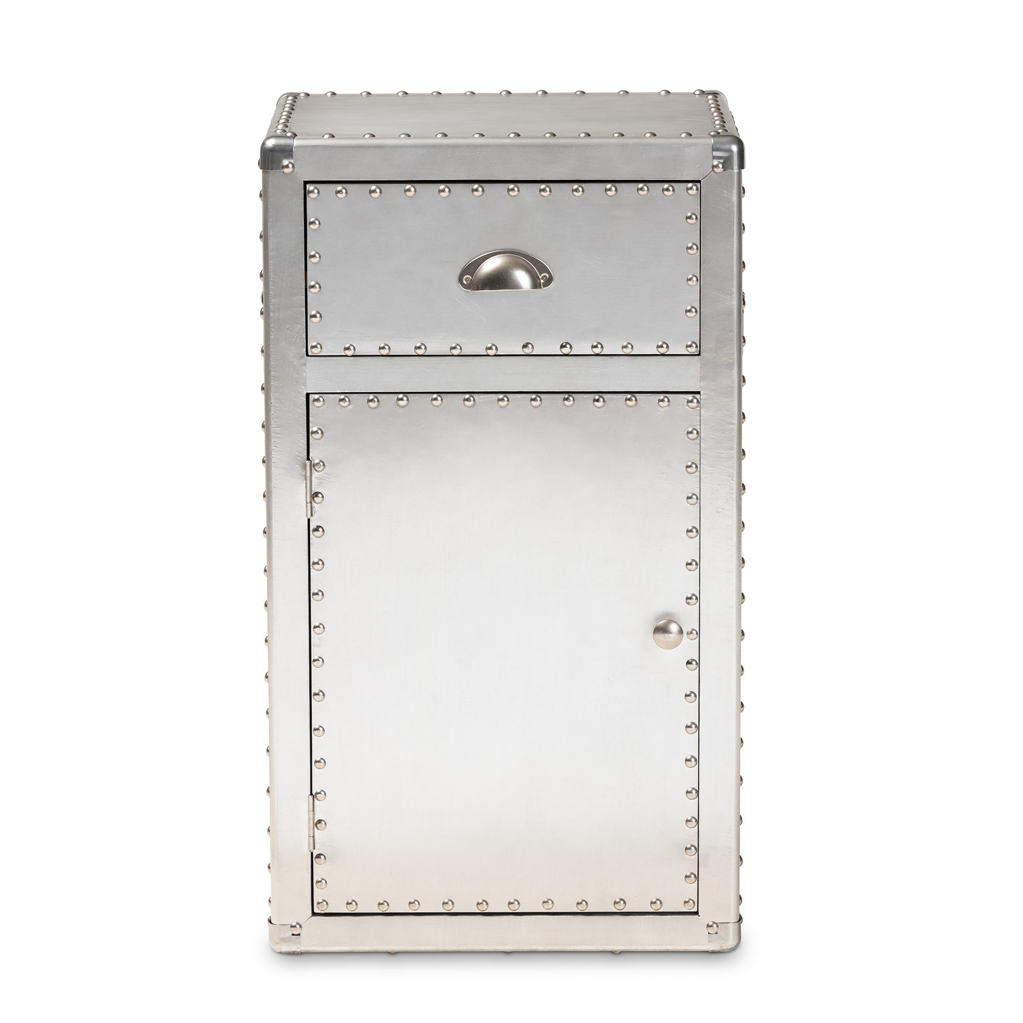 Baxton Studio Serge French Industrial Silver Metal 1-Door Accent Storage Cabinet