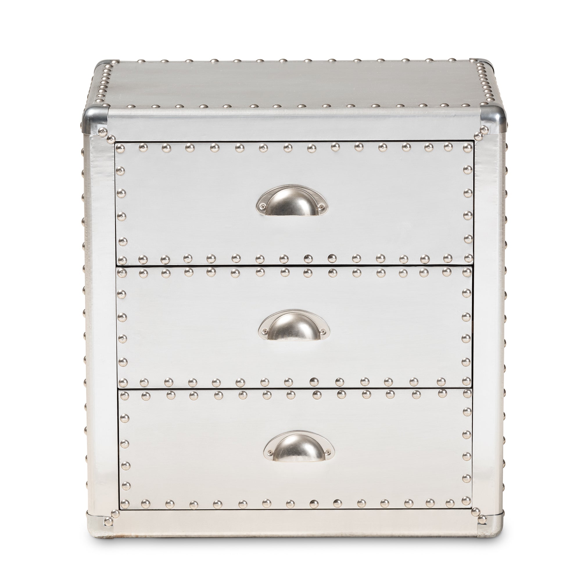 Baxton Studio Armel French Industrial Silver Metal 3-Drawer End Table