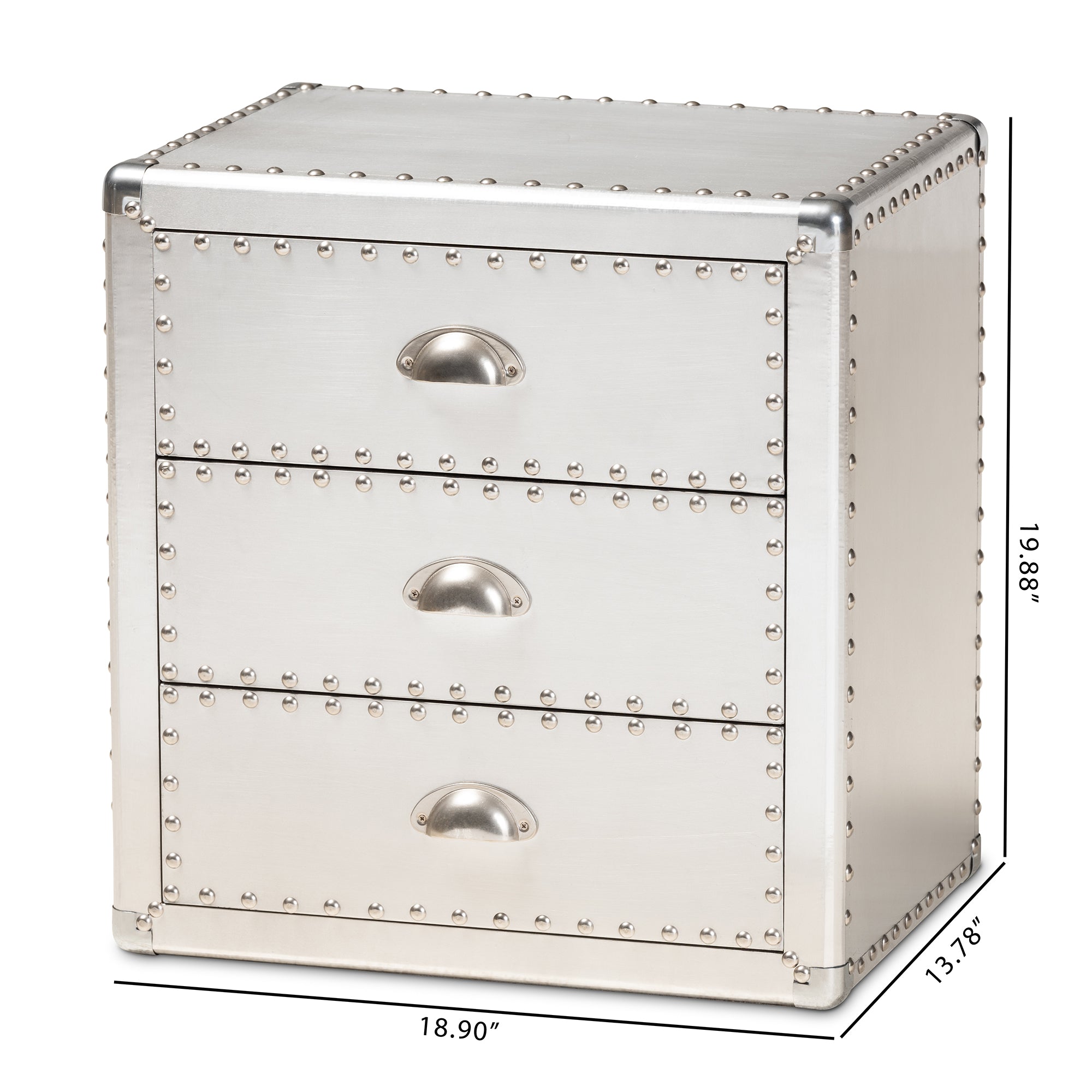 Baxton Studio Armel French Industrial Silver Metal 3-Drawer End Table