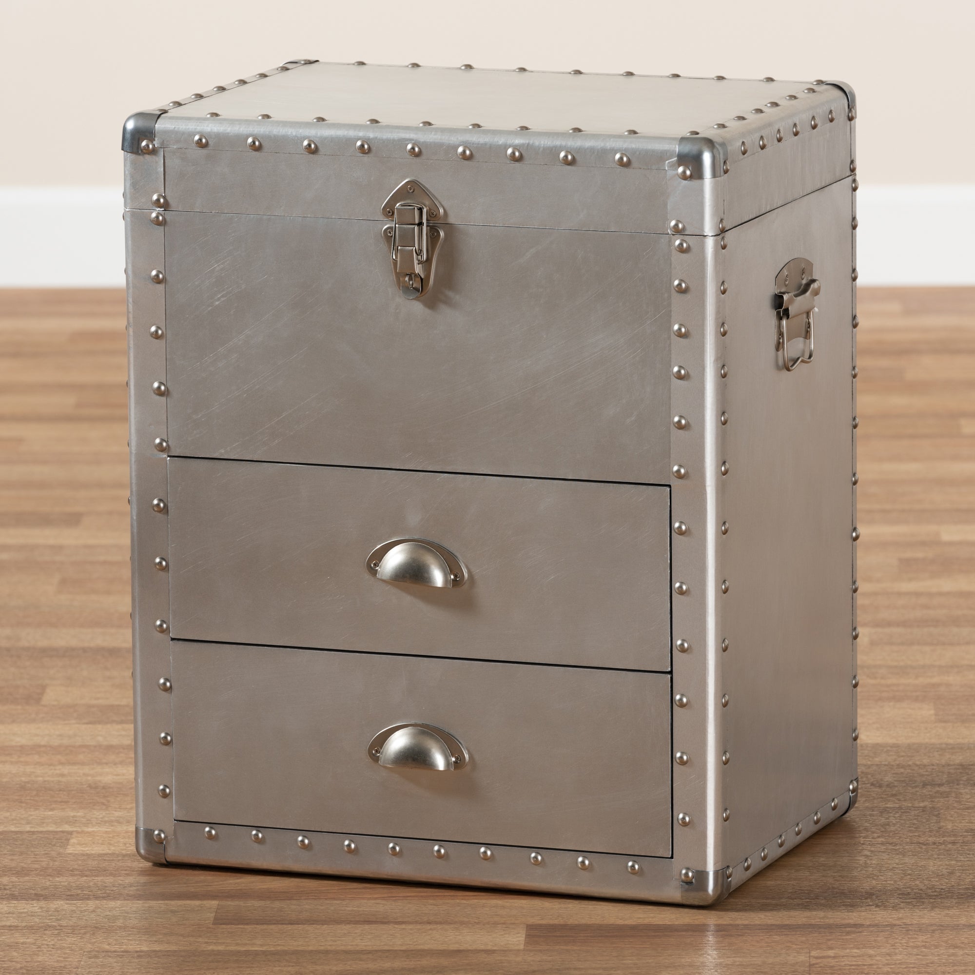 Baxton Studio Serge French Industrial Silver Metal 2-Drawer Accent Storage Cabinet