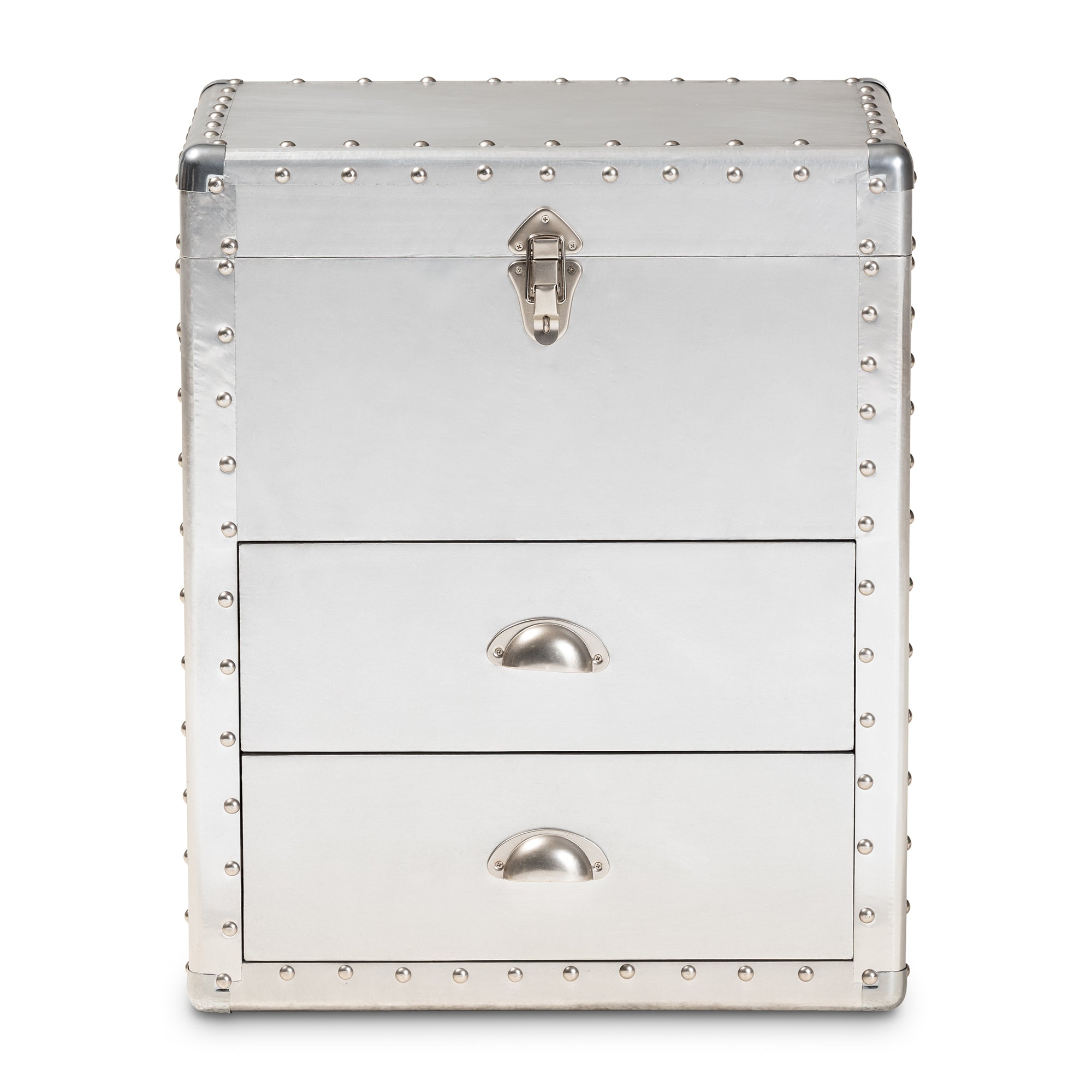 Baxton Studio Serge French Industrial Silver Metal 2-Drawer Accent Storage Cabinet