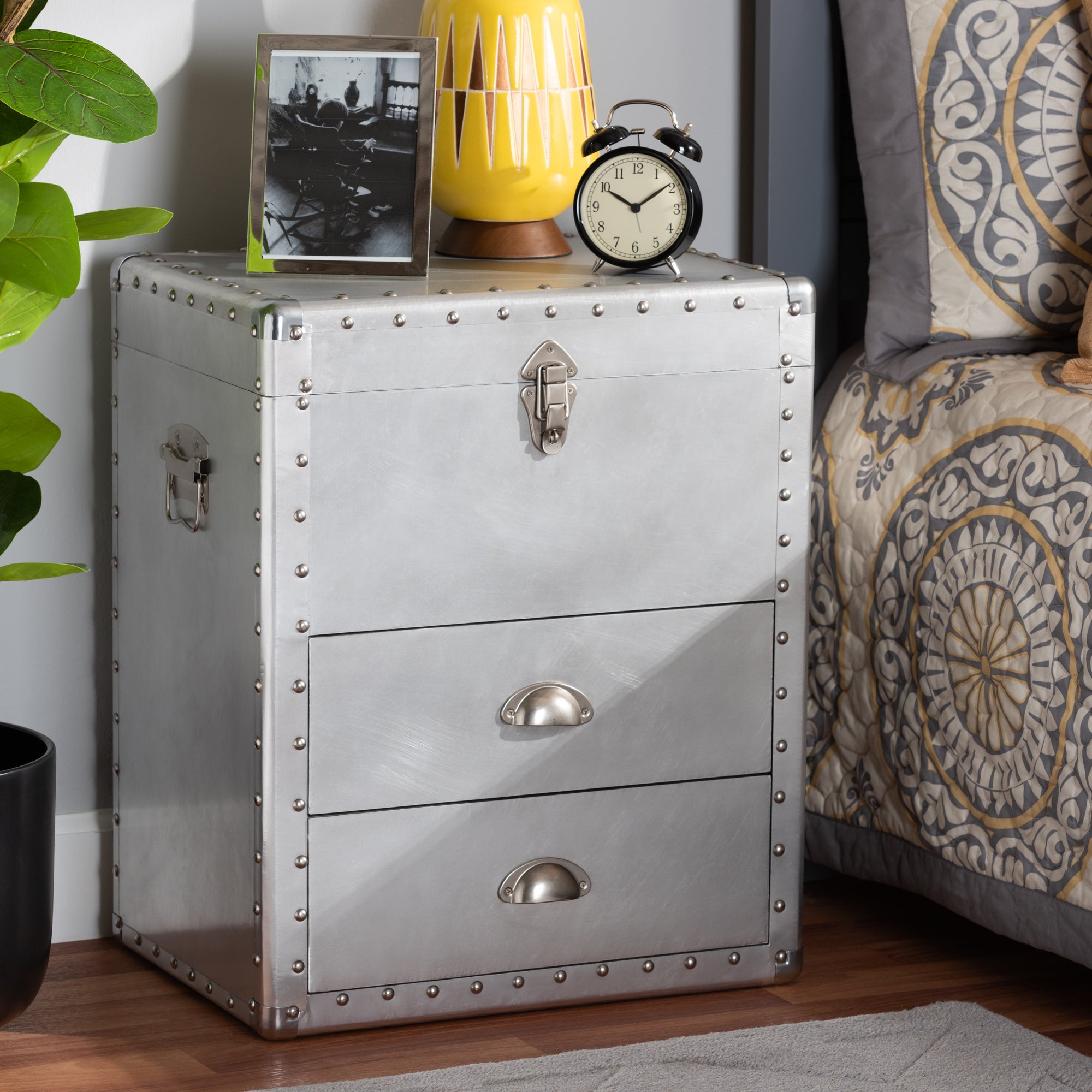 Baxton Studio Serge French Industrial Silver Metal 2-Drawer Accent Storage Cabinet