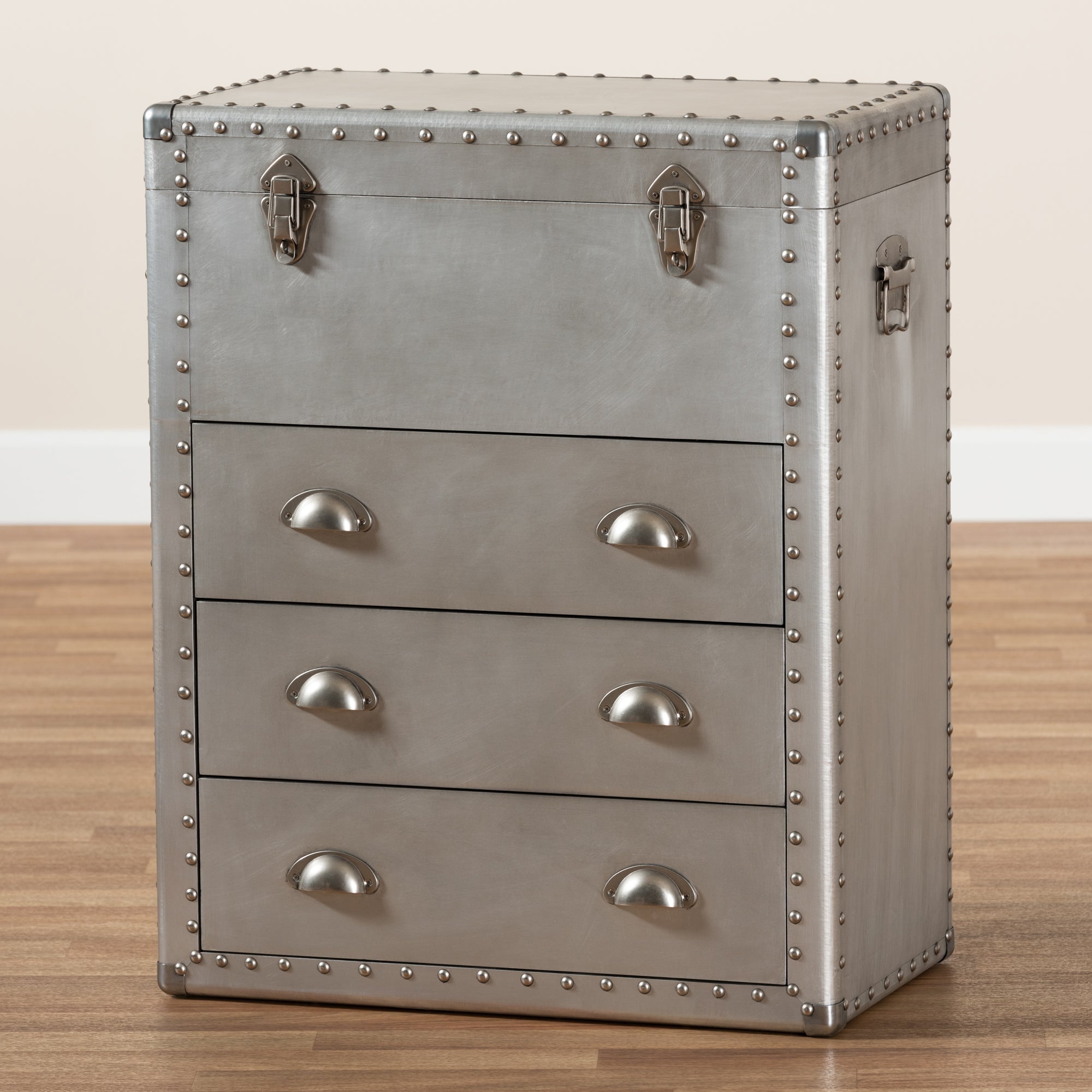 Baxton Studio Serge French Industrial Silver Metal 3-Drawer Accent Storage Cabinet