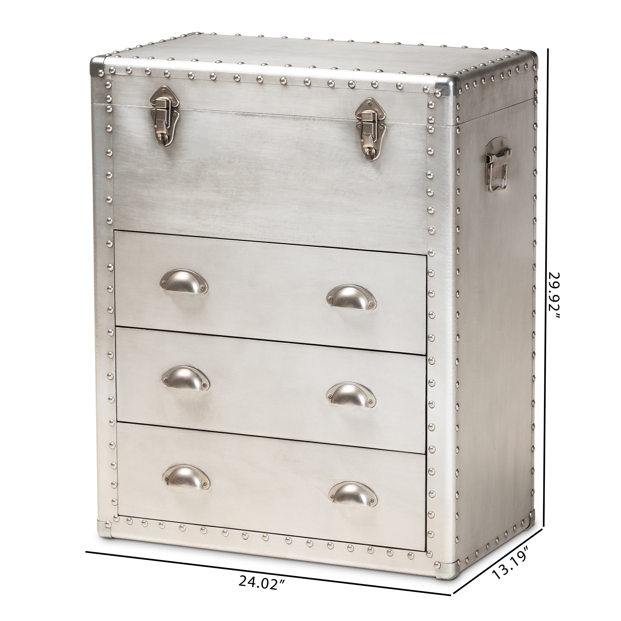 Baxton Studio Serge French Industrial Silver Metal 3-Drawer Accent Storage Cabinet