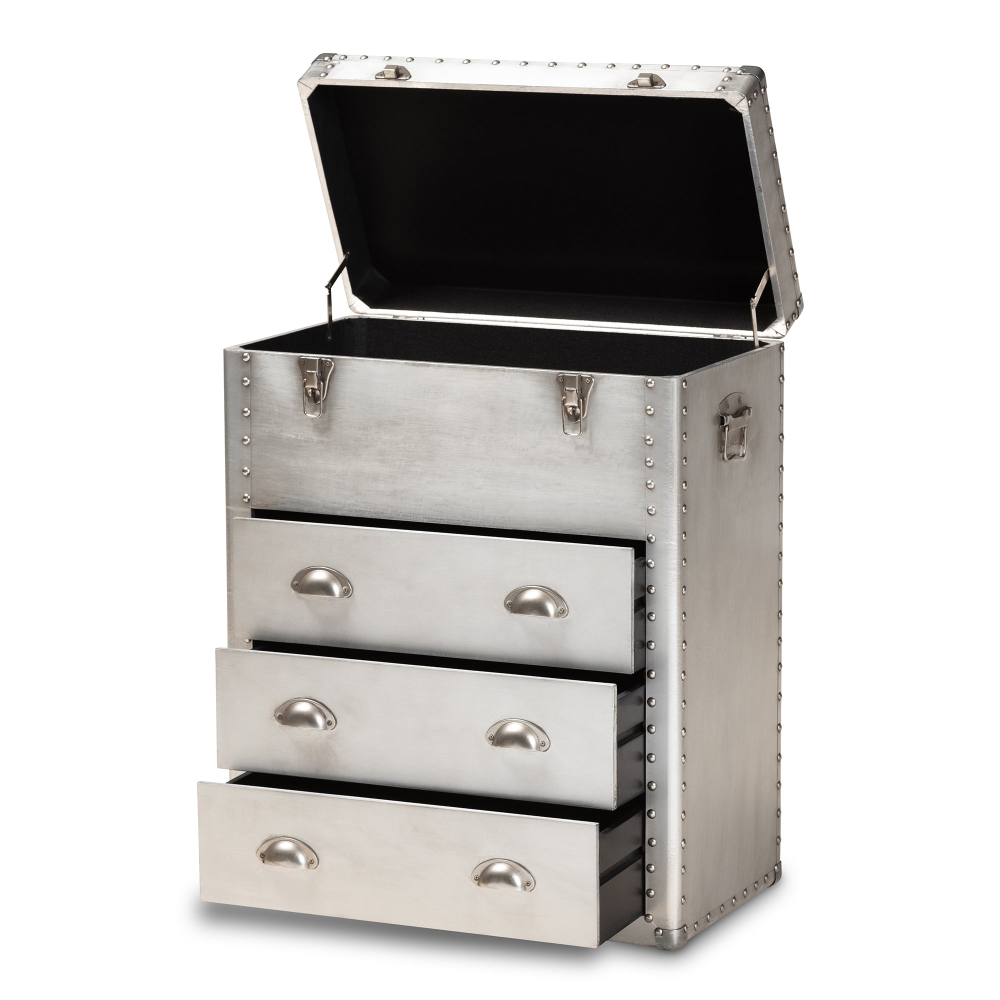 Baxton Studio Serge French Industrial Silver Metal 3-Drawer Accent Storage Cabinet