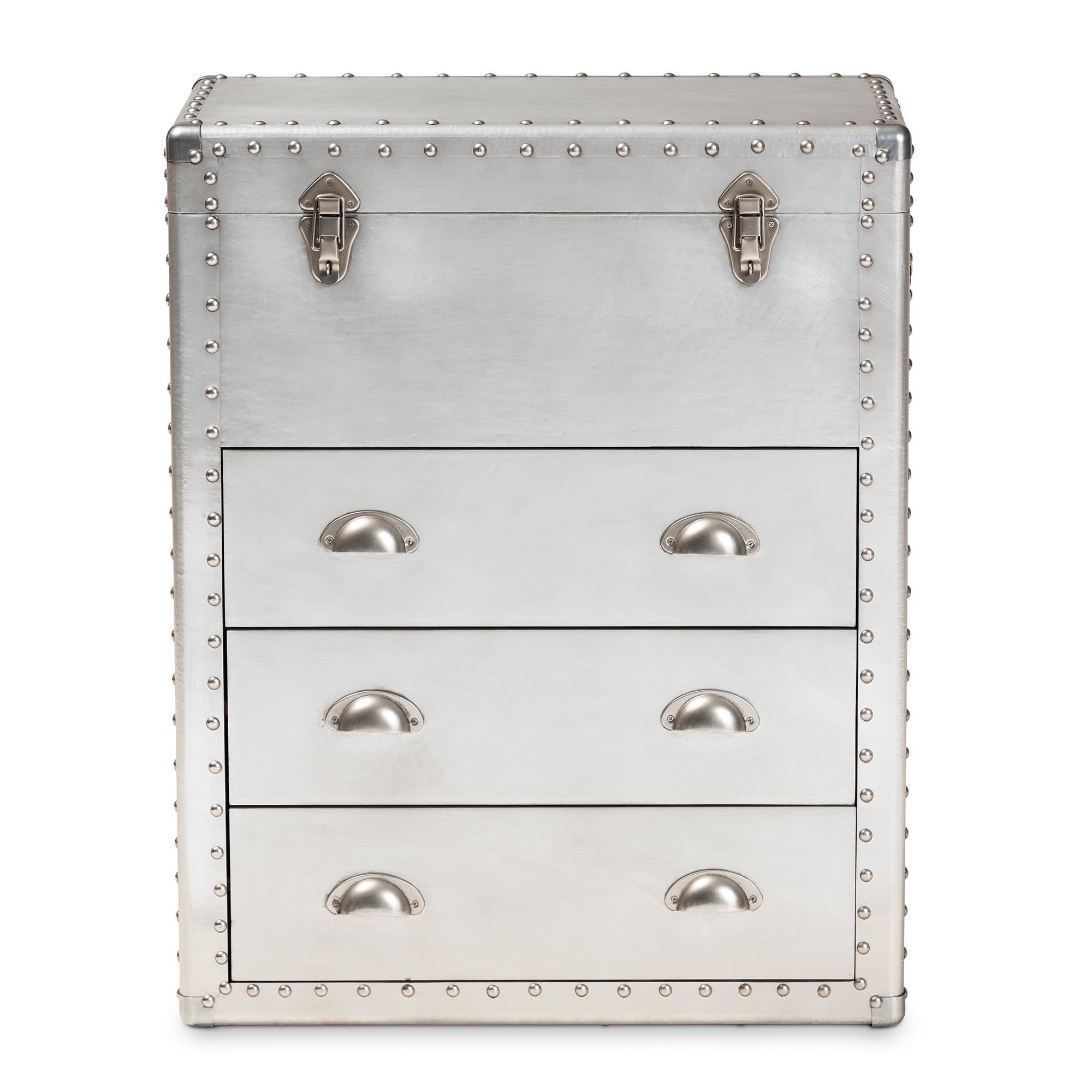 Baxton Studio Serge French Industrial Silver Metal 3-Drawer Accent Storage Cabinet