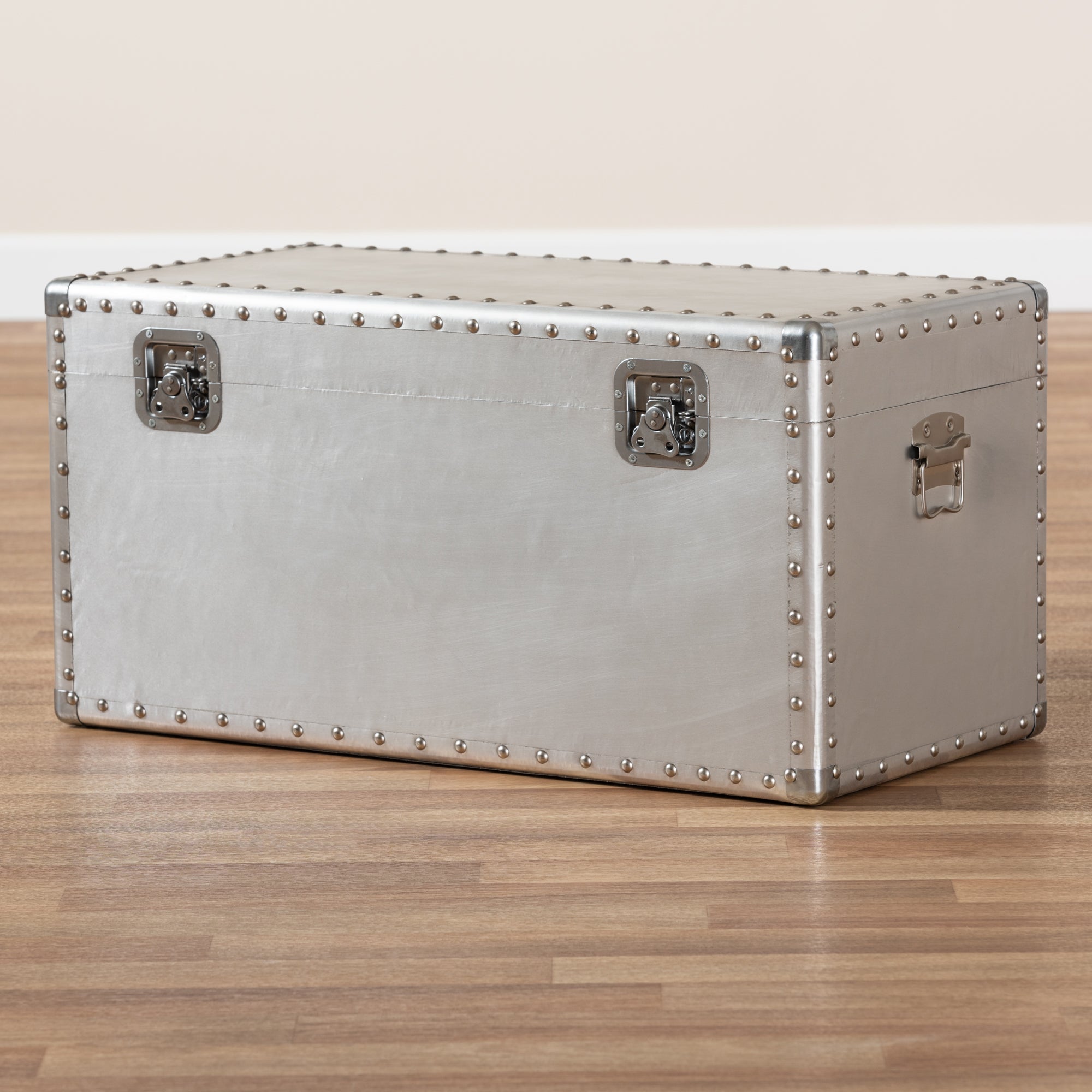 Baxton Studio Serge French Industrial Silver Metal Storage Trunk