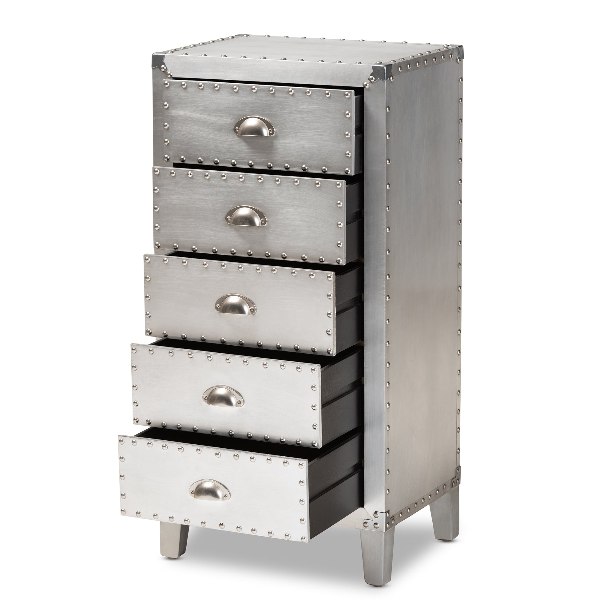 Baxton Studio Carel French Industrial Silver Metal 5-Drawer Accent Storage Cabinet