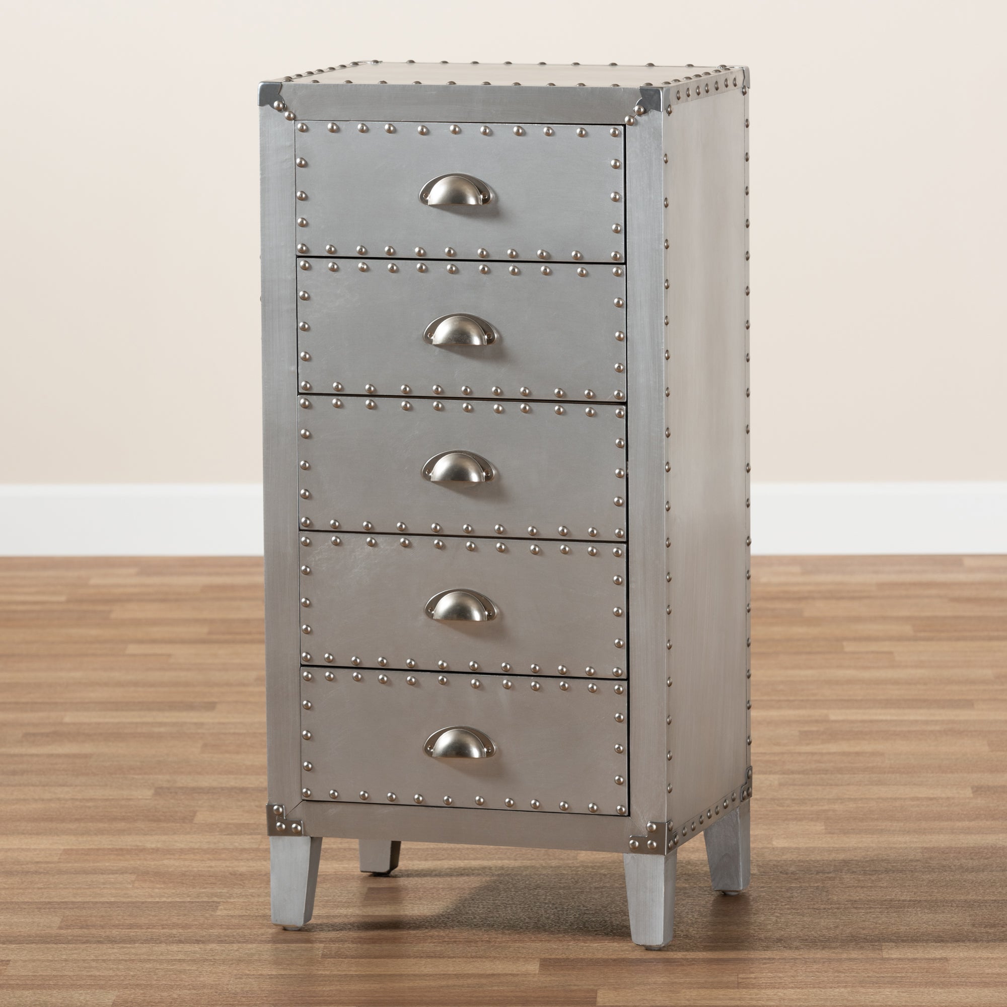 Baxton Studio Carel French Industrial Silver Metal 5-Drawer Accent Storage Cabinet