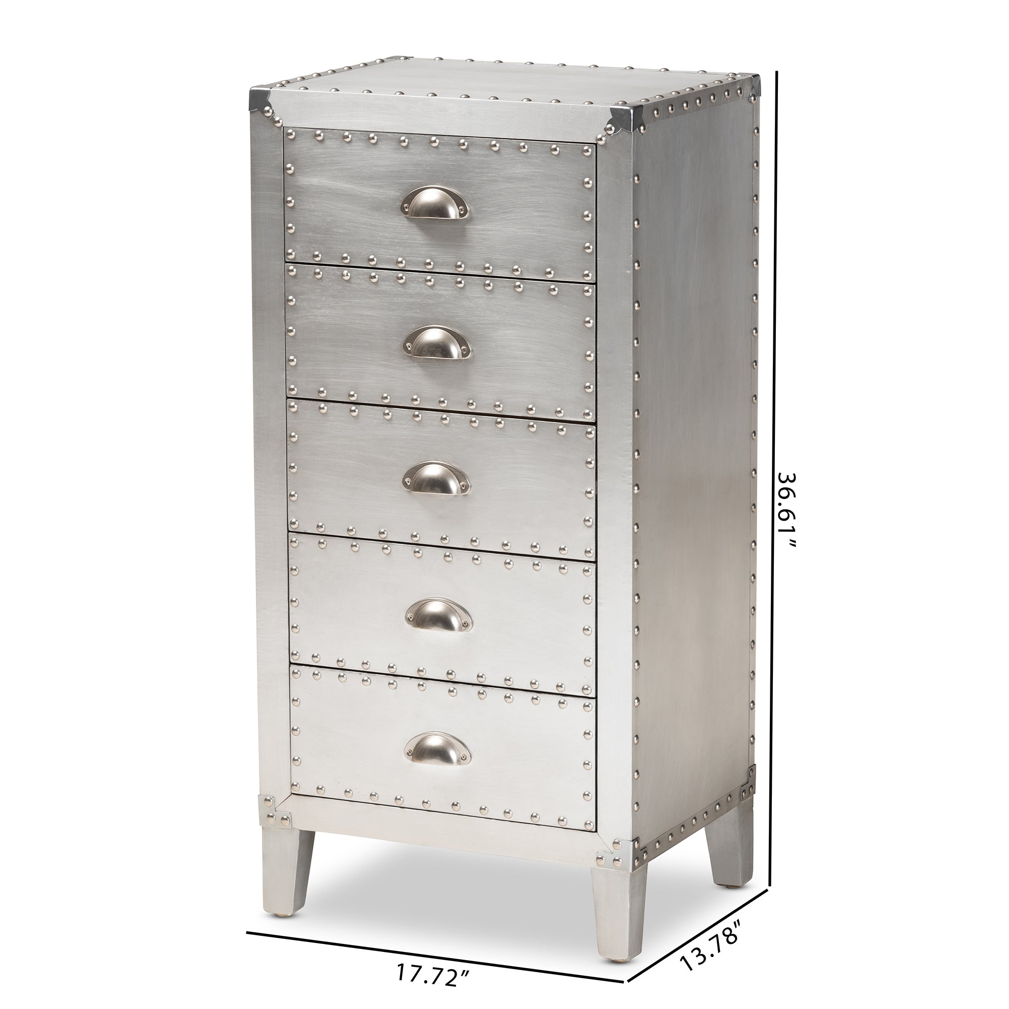 Baxton Studio Carel French Industrial Silver Metal 5-Drawer Accent Storage Cabinet