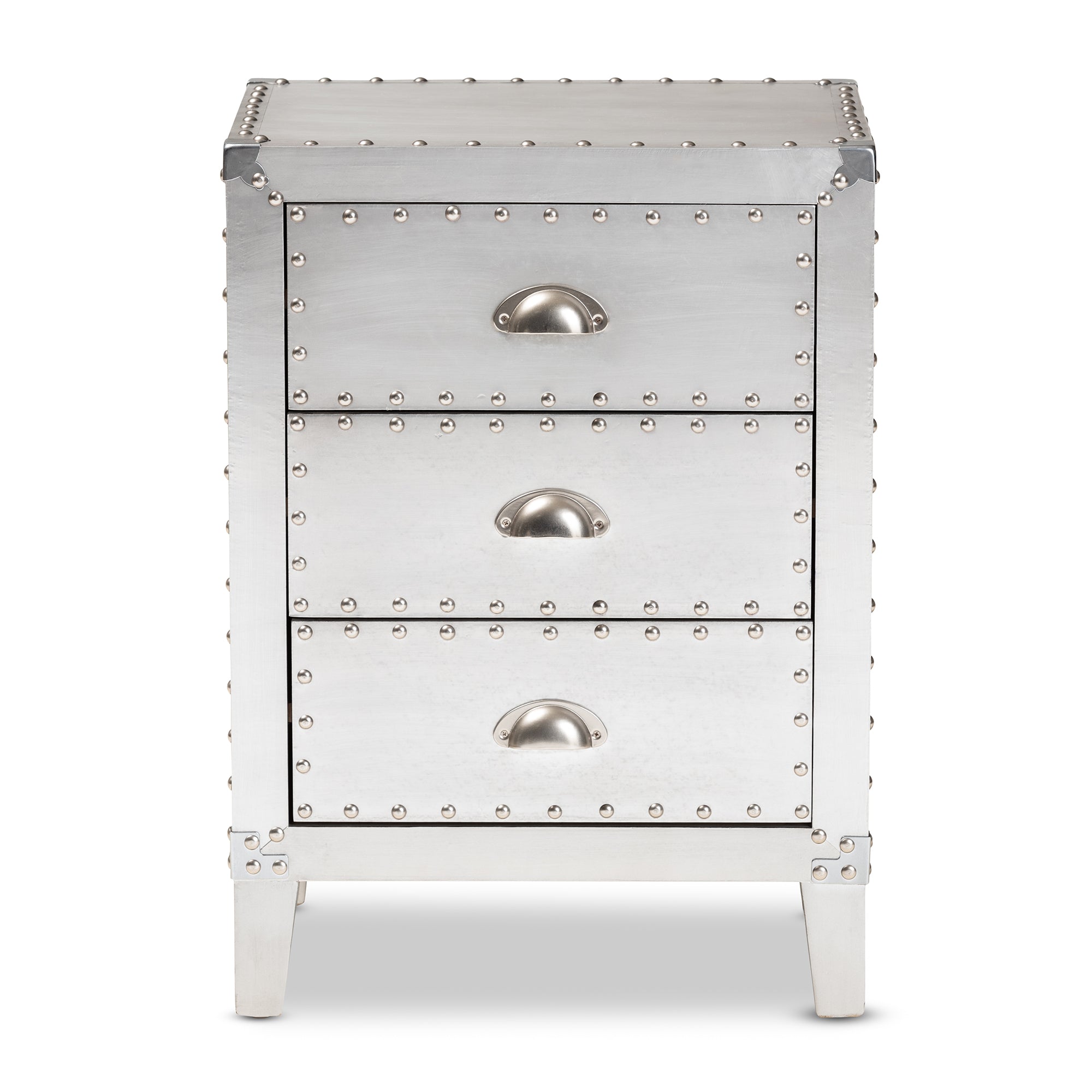 Baxton Studio Claude French Industrial Silver Metal 3-Drawer End Table