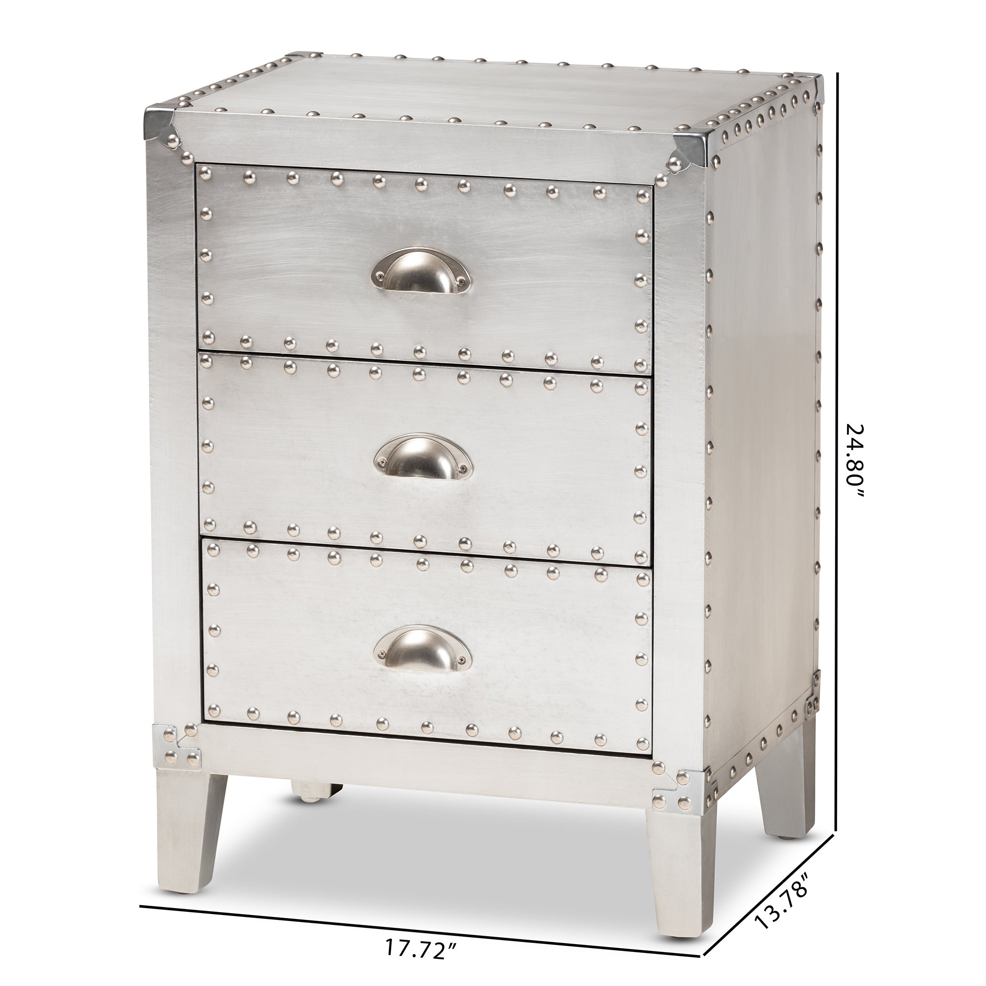 Baxton Studio Claude French Industrial Silver Metal 3-Drawer End Table
