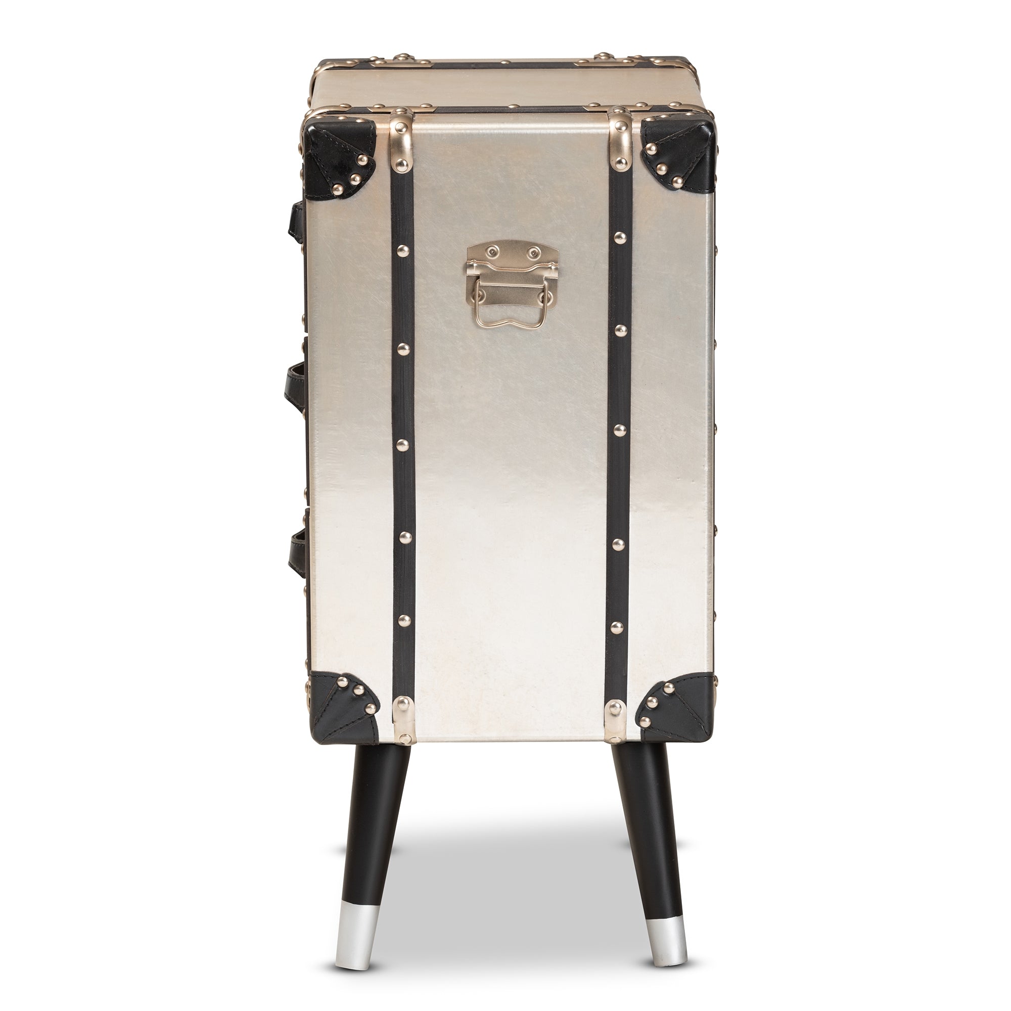 Baxton Studio Dilan Vintage Industrial Antique Silver Finished Metal Trunk Inspired 3-Drawer End Table