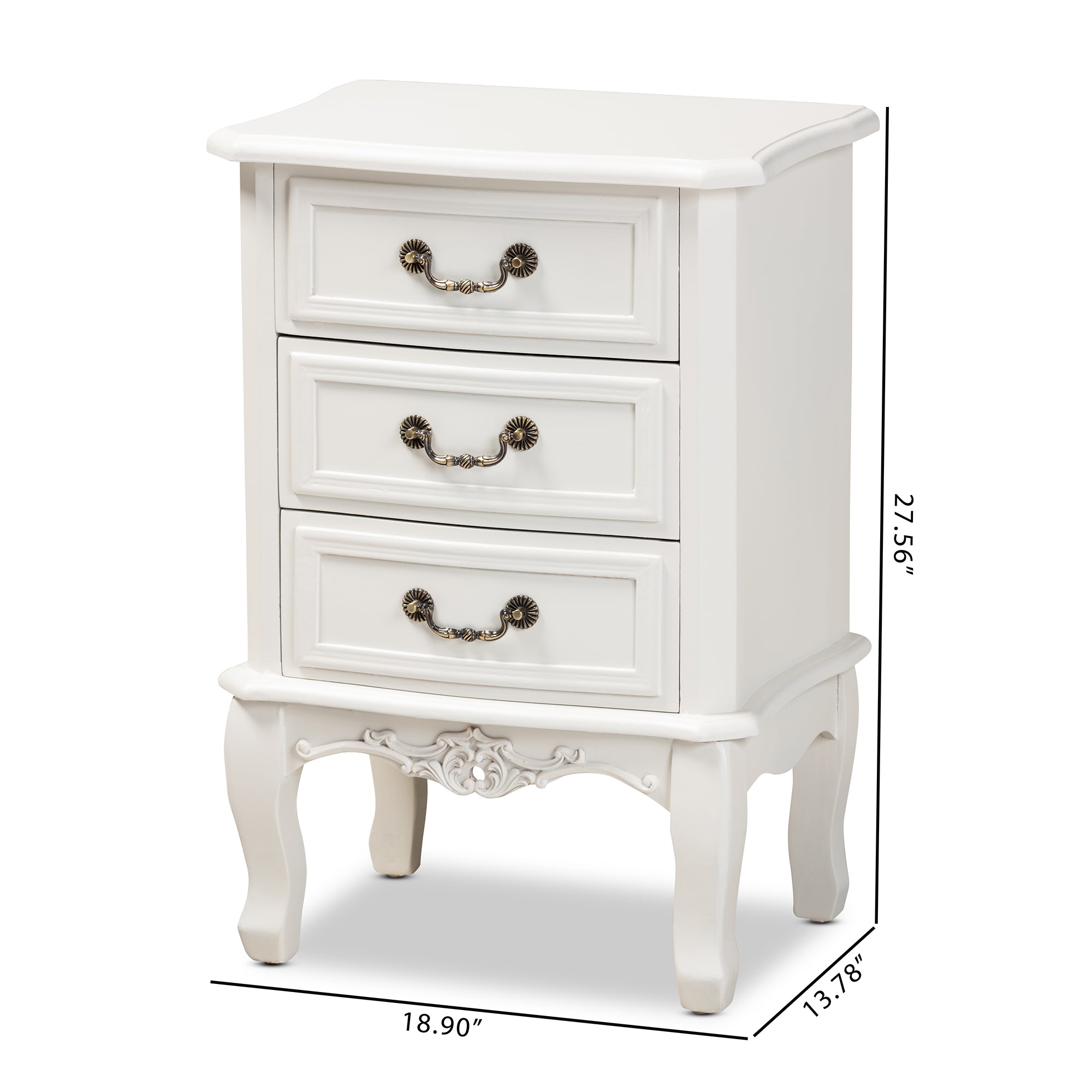 Baxton Studio Gabrielle Traditional French Country Provincial White-Finished 3-Drawer Wood End Table
