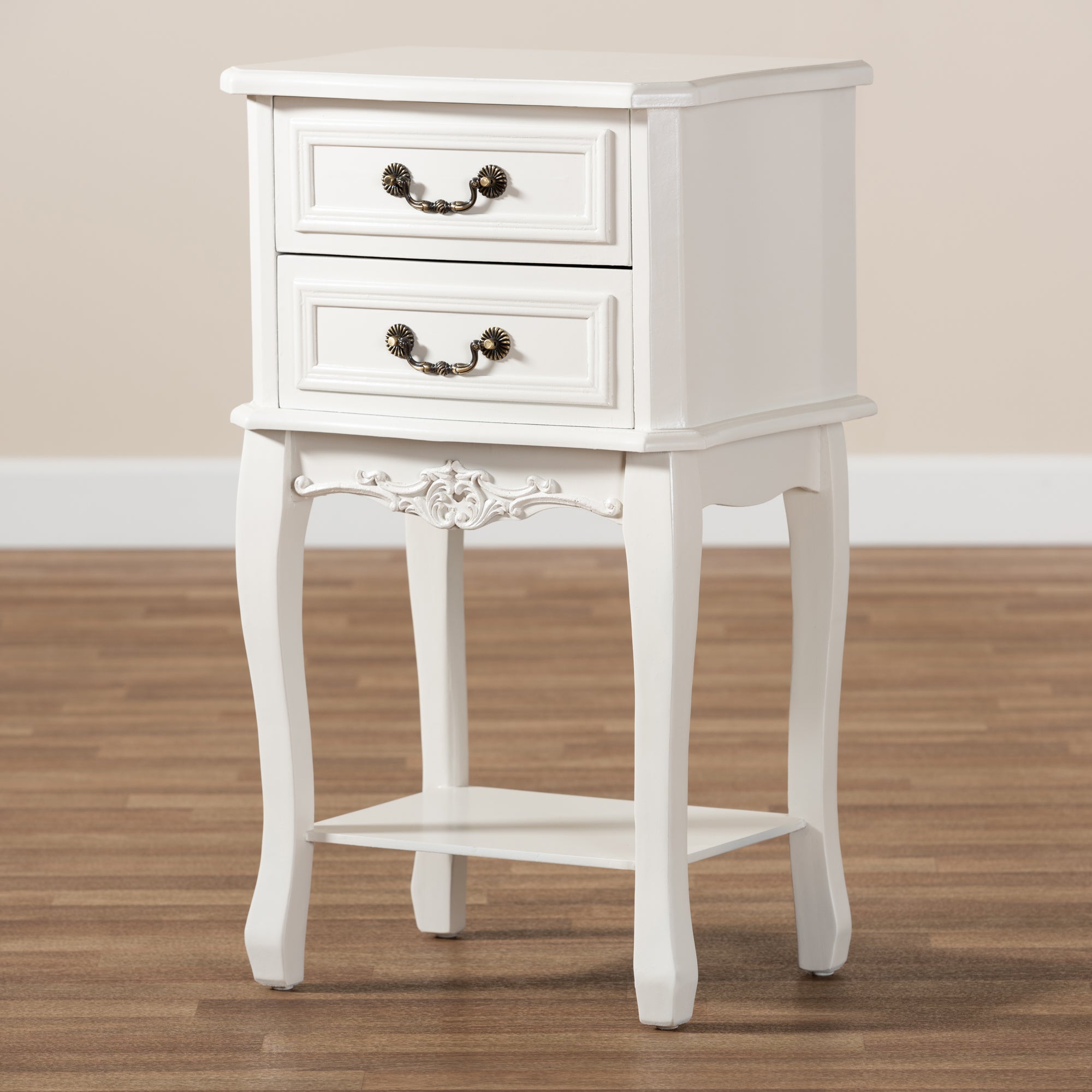 Baxton Studio Gabrielle Traditional French Country Provincial White-Finished 2-Drawer Wood End Table