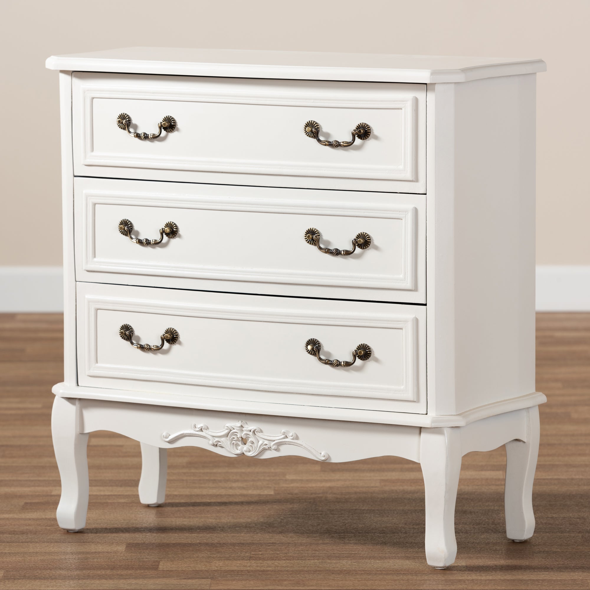 Baxton Studio Gabrielle Traditional French Country Provincial White-Finished 3-Drawer Wood Storage Cabinet