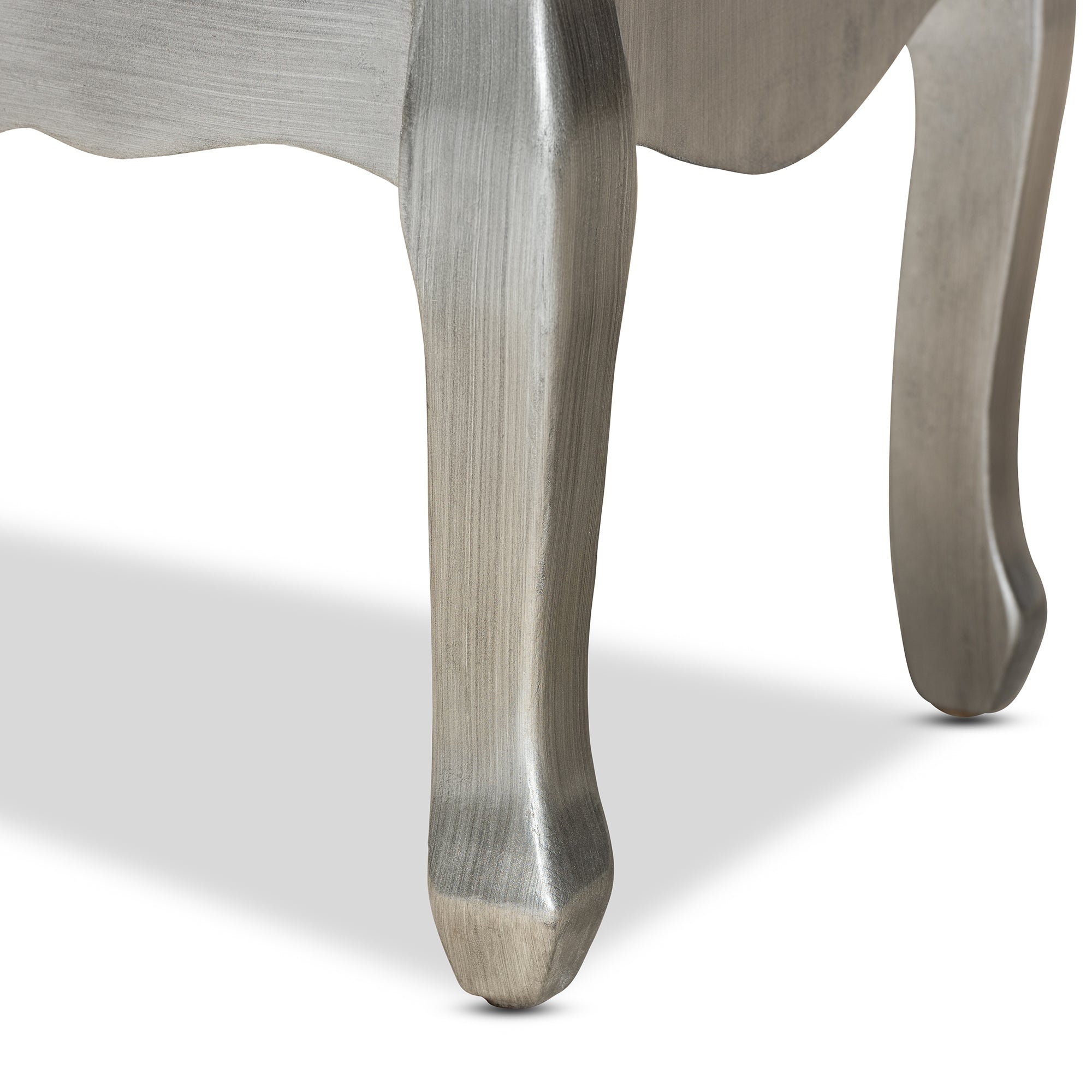 Baxton Studio Leonie Modern Transitional French Brushed Silver Finished Wood and Mirrored Glass 2-Drawer End Table