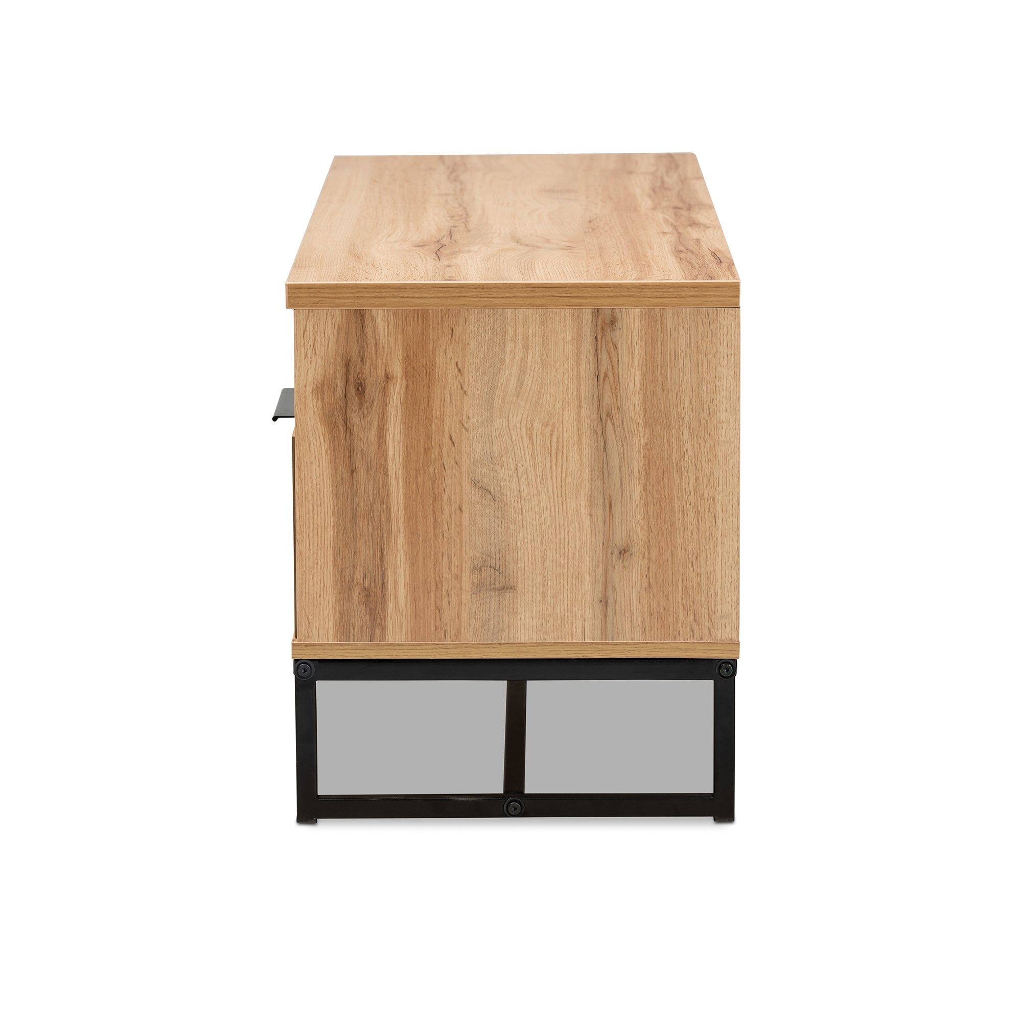 Baxton Studio Reid Modern and Contemporary Industrial Oak Finished Wood and Black Metal 2-Drawer TV Stand
