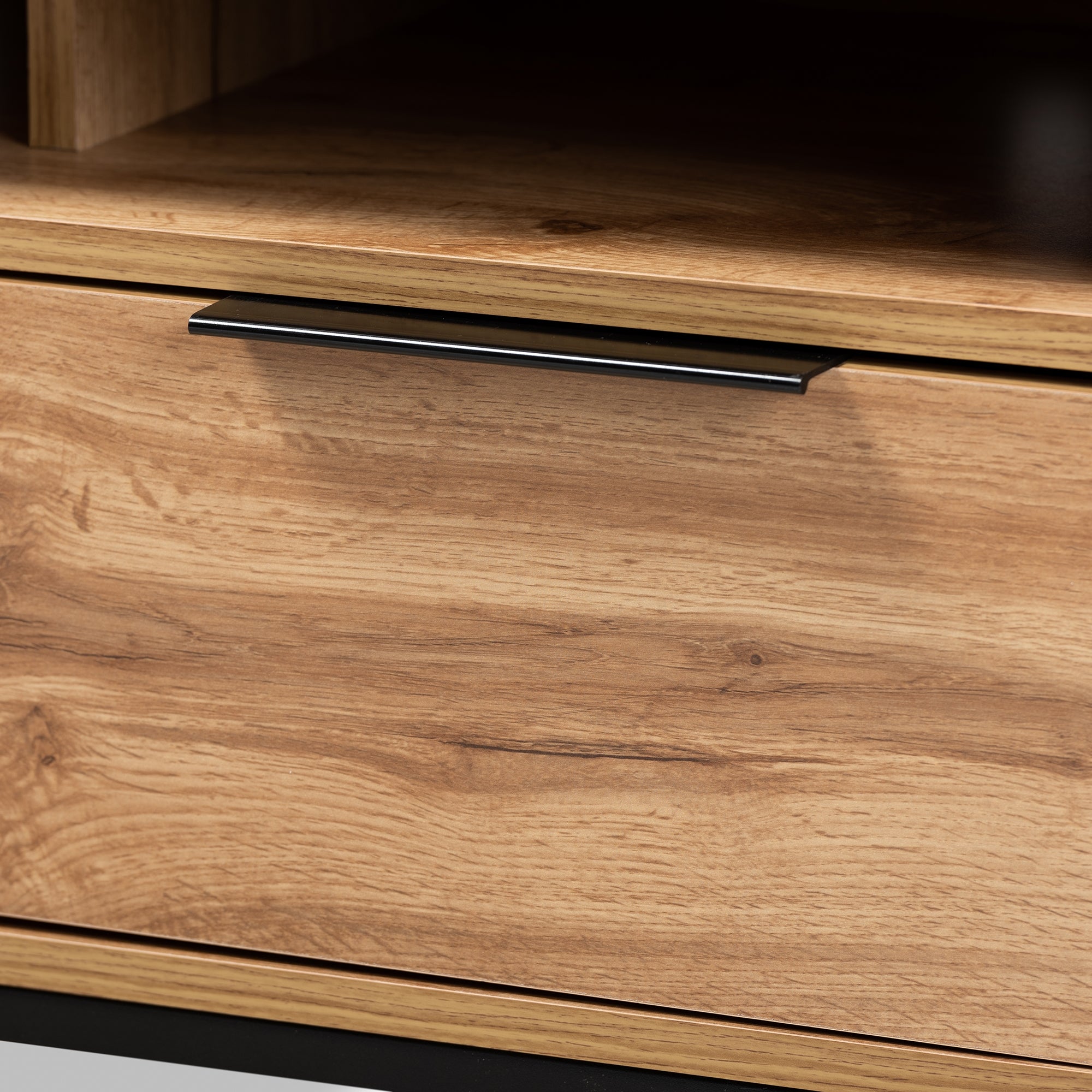 Baxton Studio Reid Modern and Contemporary Industrial Oak Finished Wood and Black Metal 2-Drawer TV Stand