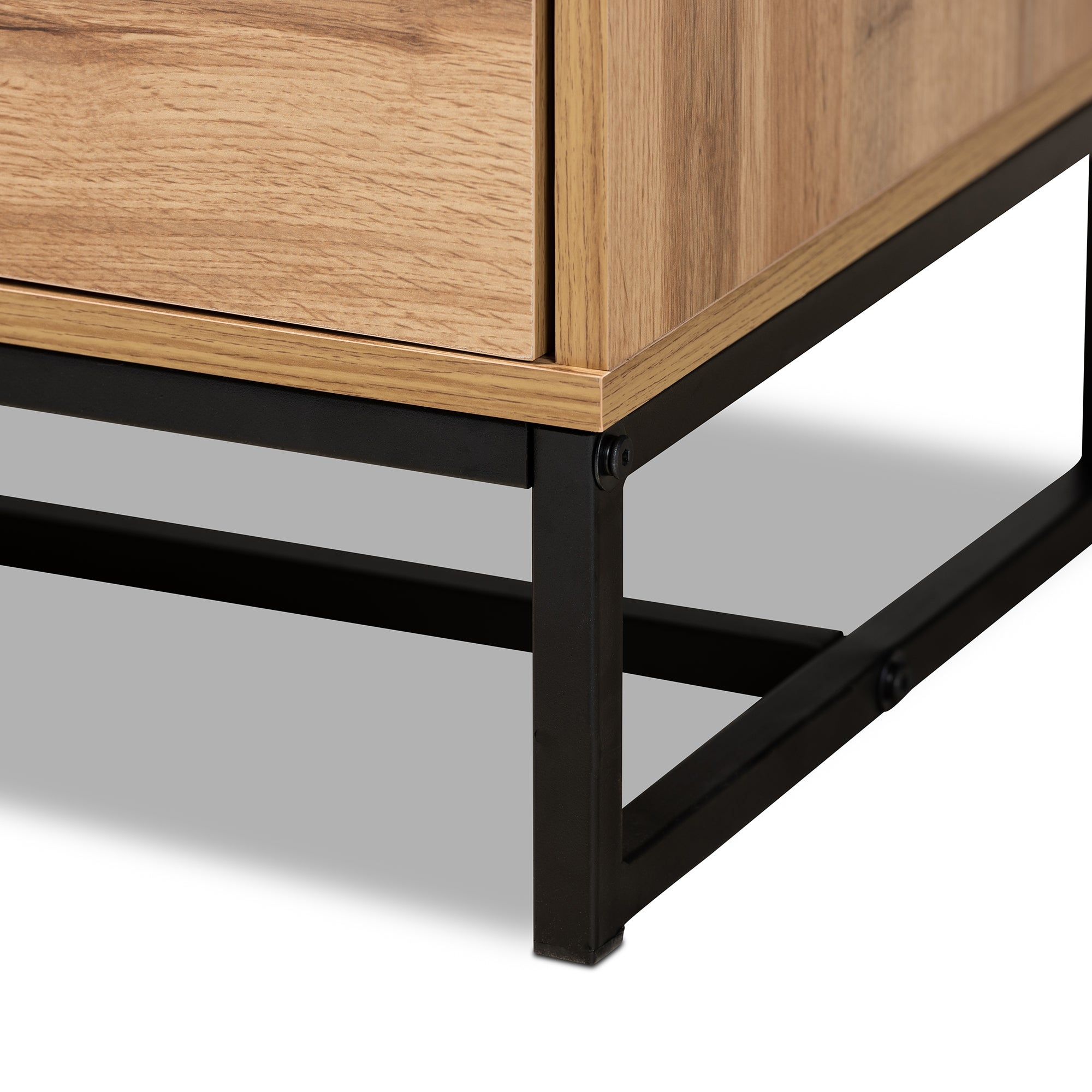 Baxton Studio Reid Modern and Contemporary Industrial Oak Finished Wood and Black Metal 2-Drawer TV Stand