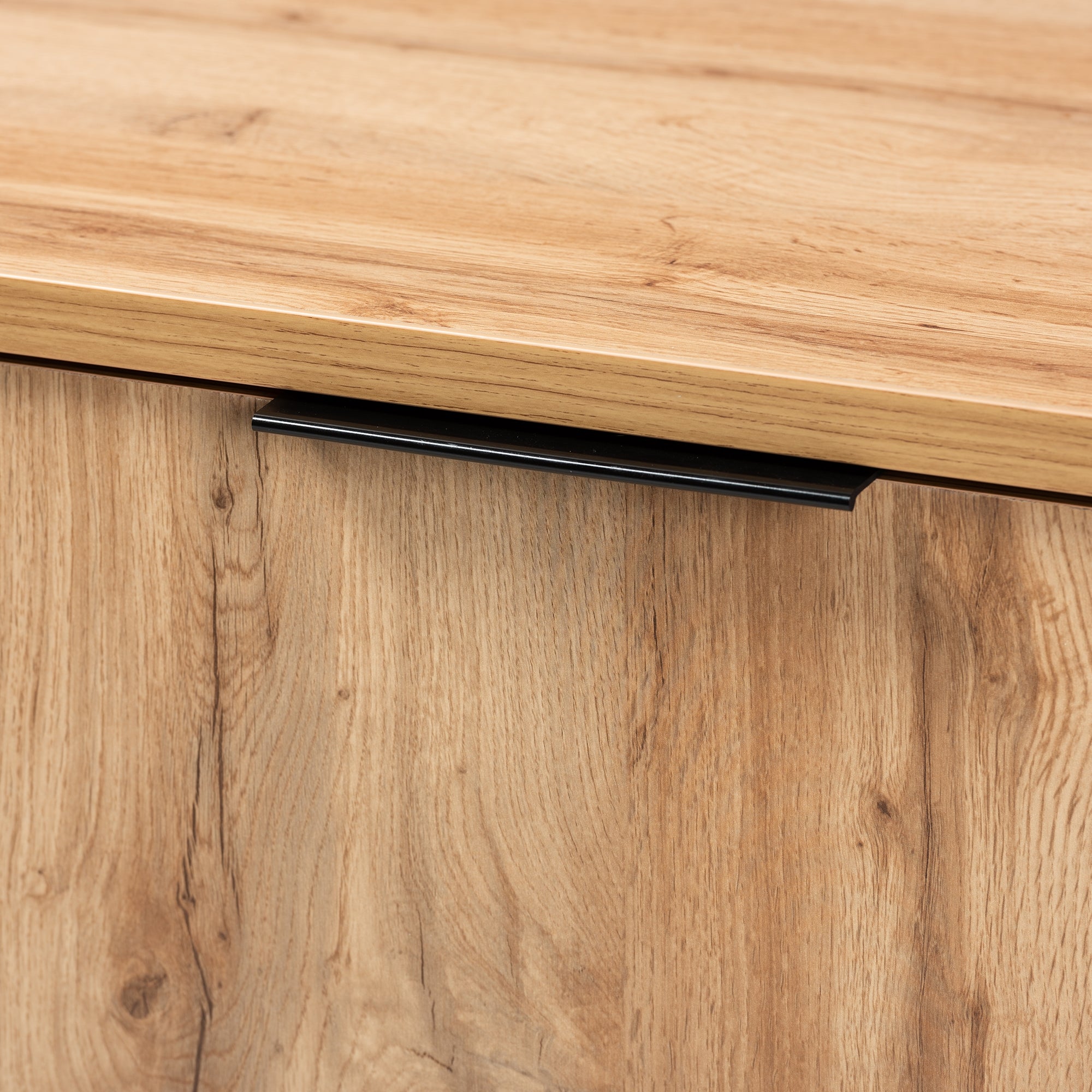 Baxton Studio Reid Modern and Contemporary Industrial Oak Finished Wood and Black Metal 3-Drawer Sideboard Buffet