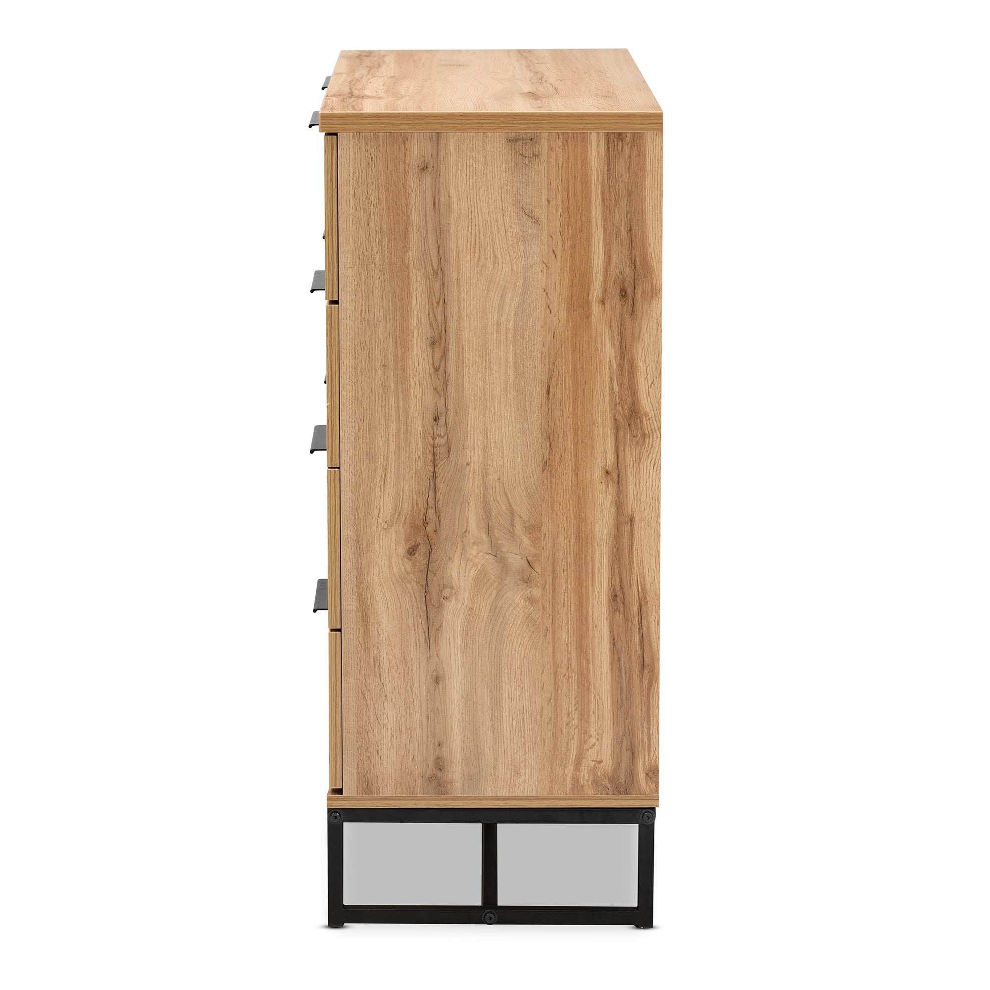 Baxton Studio Reid Modern and Contemporary Industrial Oak Finished Wood and Black Metal 4-Drawer Dresser