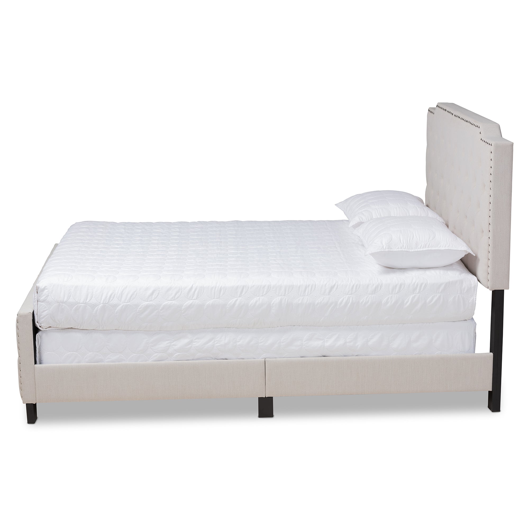 Baxton Studio Marion Modern Transitional Beige Fabric Upholstered Button Tufted Full Size Panel Bed
