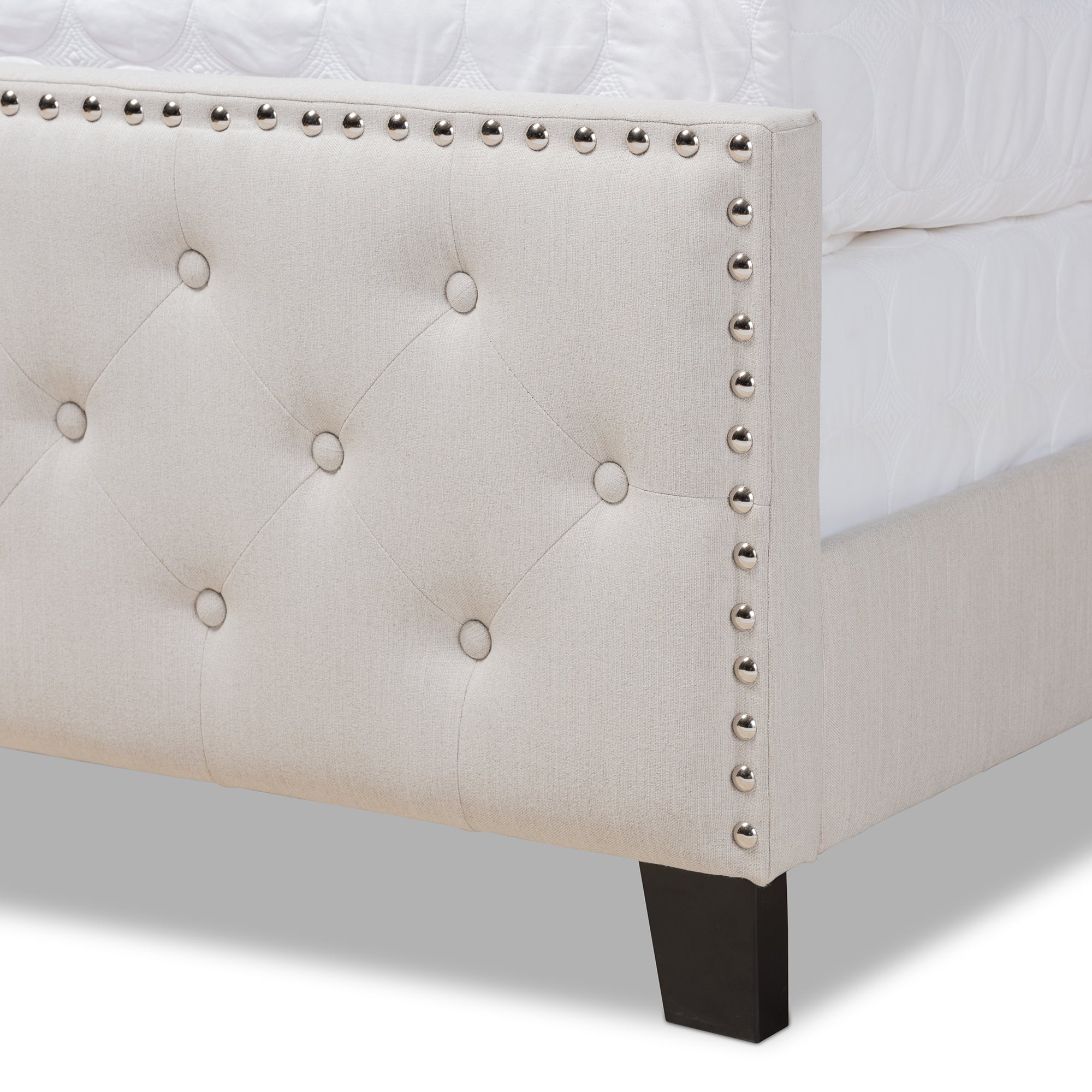 Baxton Studio Marion Modern Transitional Beige Fabric Upholstered Button Tufted Queen Size Panel Bed