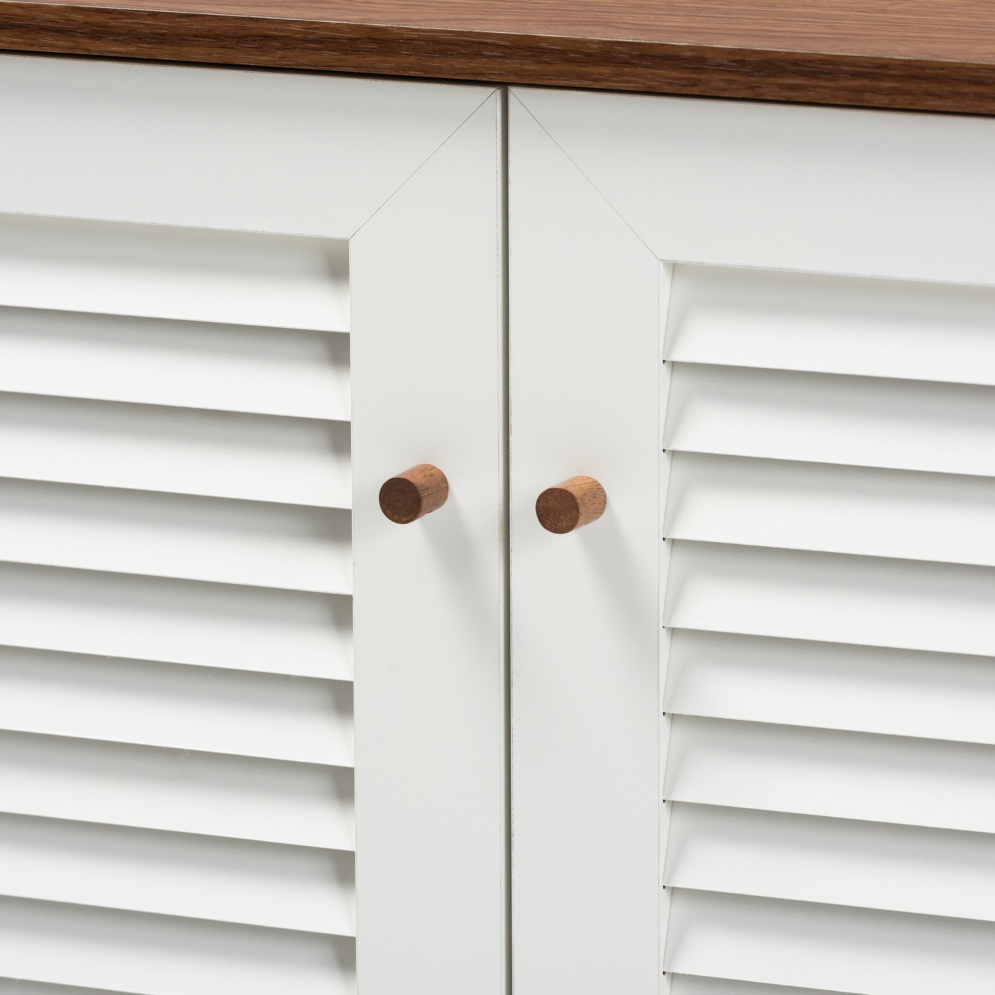 Baxton Studio Coolidge Modern and Contemporary White and Walnut Finished 4-Shelf Wood Shoe Storage Cabinet
