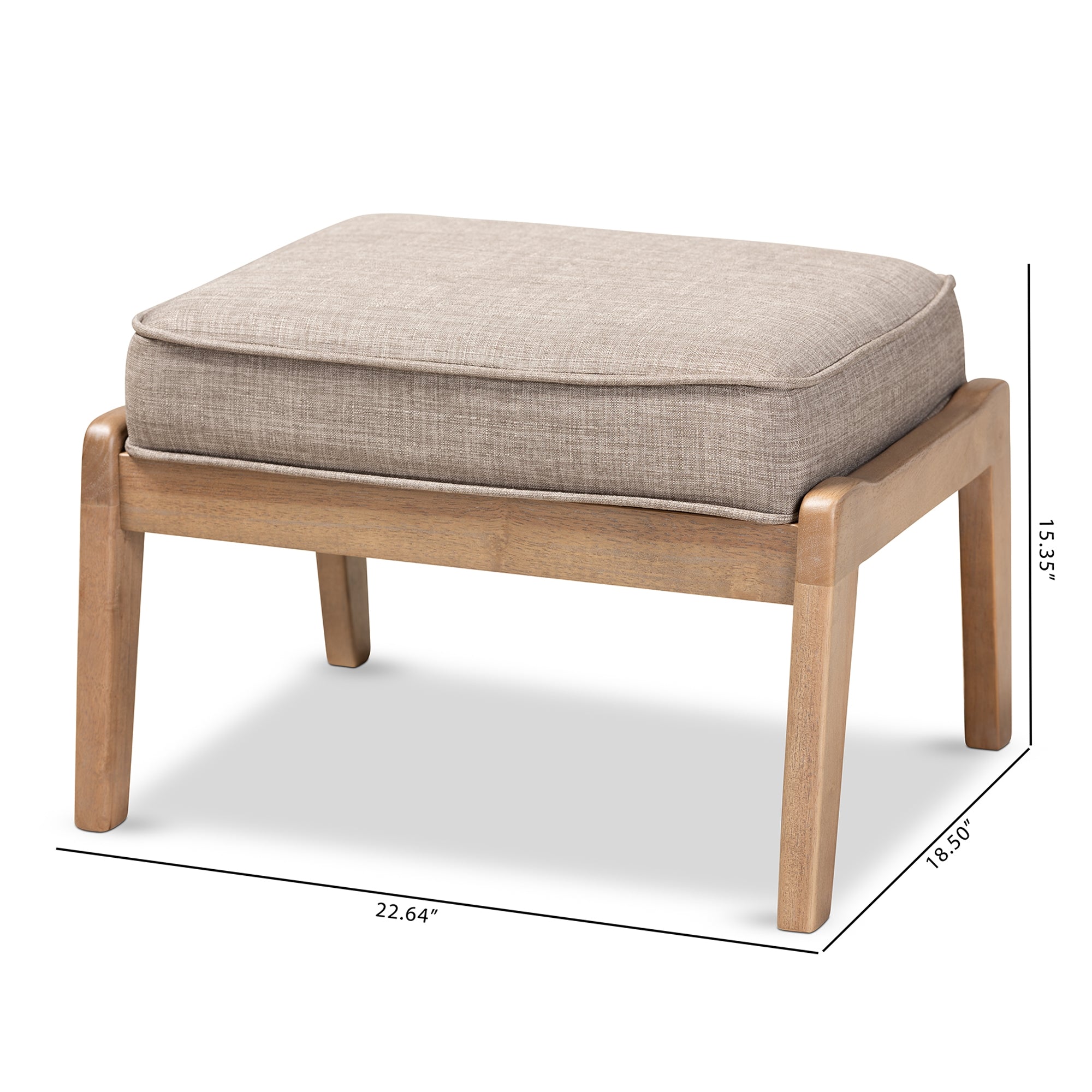 Baxton Studio Sigrid Mid-Century Modern Light Grey Fabric Upholstered Antique Oak Finished Wood Ottoman
