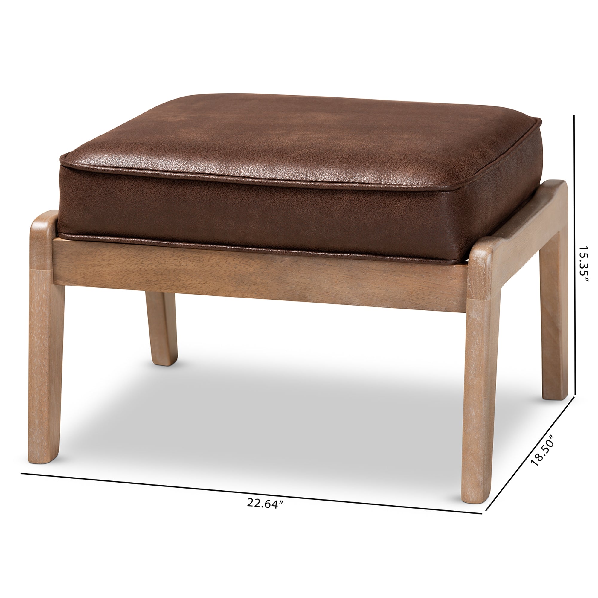 Baxton Studio Sigrid Mid-Century Modern Dark Brown Faux Leather Effect Fabric Upholstered Antique Oak Finished Wood Ottoman
