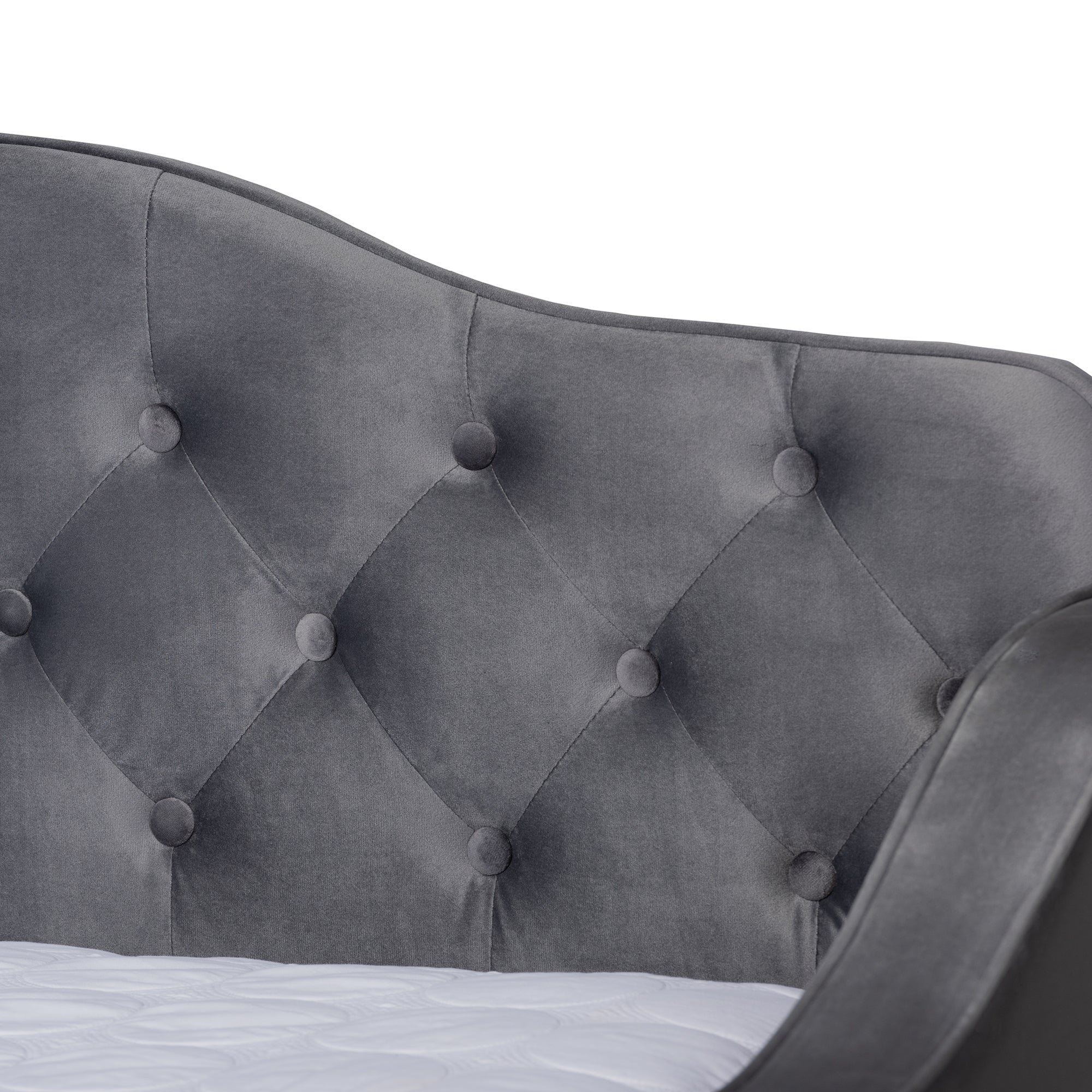 Baxton Studio Freda Transitional and Contemporary Grey Velvet Fabric Upholstered and Button Tufted Queen Size Daybed with Trundle