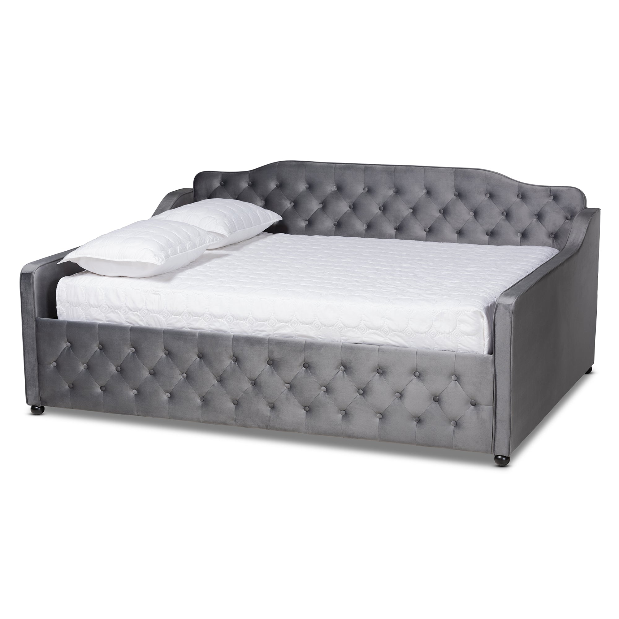 Baxton Studio Freda Transitional and Contemporary Grey Velvet Fabric Upholstered and Button Tufted Queen Size Daybed
