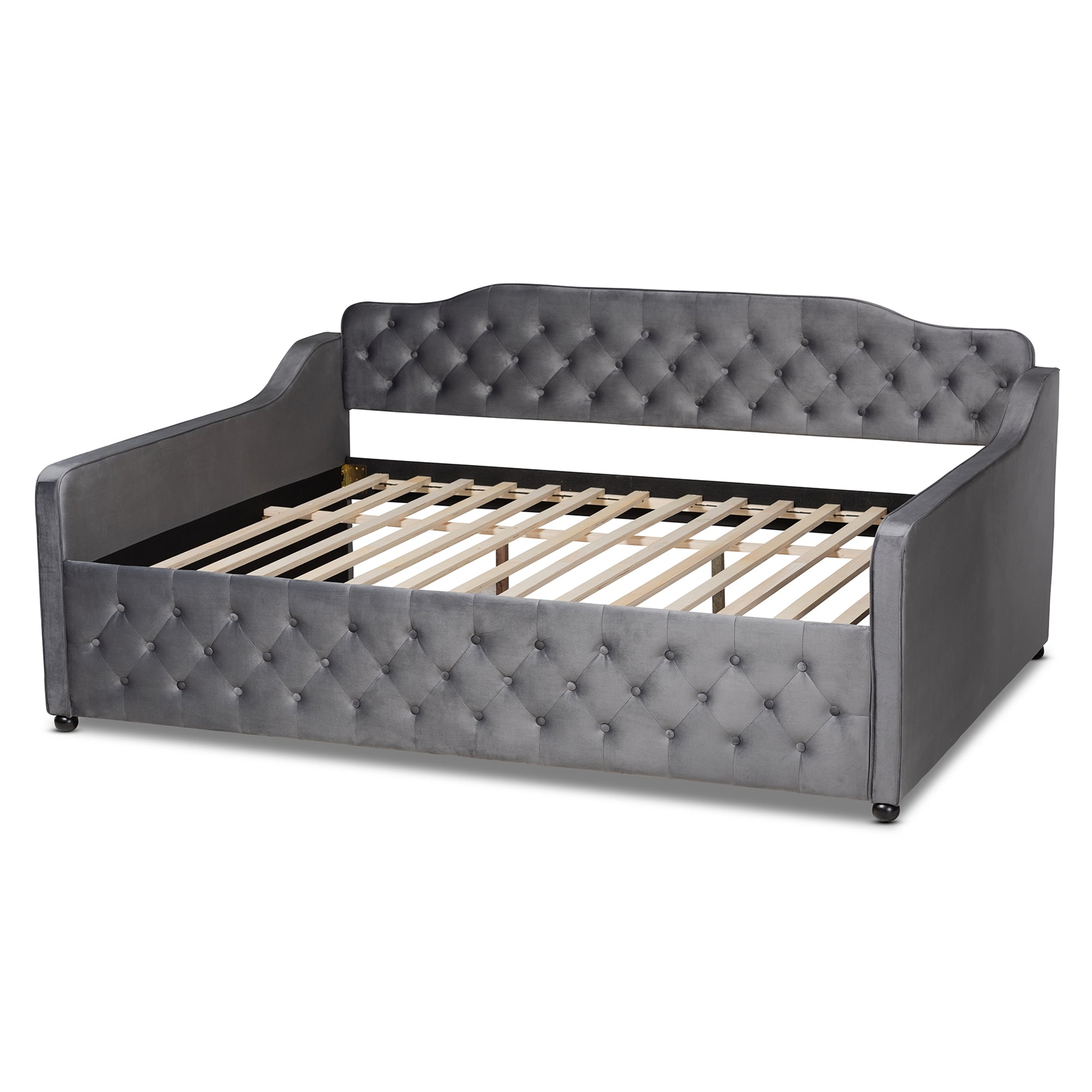 Baxton Studio Freda Transitional and Contemporary Grey Velvet Fabric Upholstered and Button Tufted Full Size Daybed