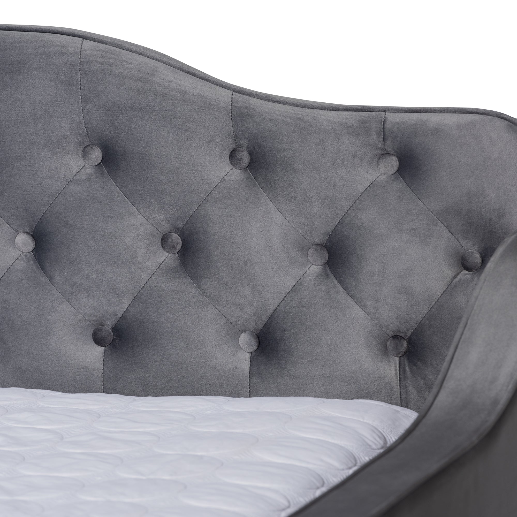 Baxton Studio Freda Transitional and Contemporary Grey Velvet Fabric Upholstered and Button Tufted Queen Size Daybed