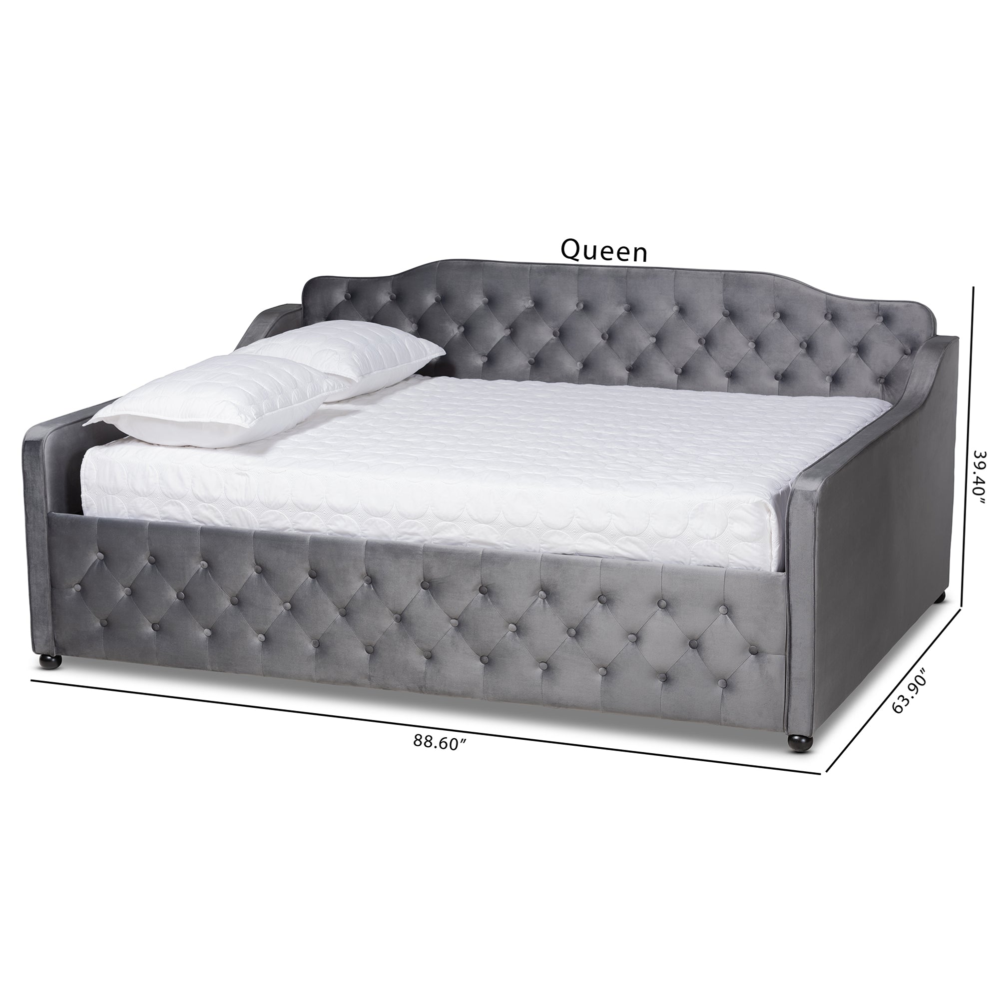 Baxton Studio Freda Transitional and Contemporary Grey Velvet Fabric Upholstered and Button Tufted Queen Size Daybed