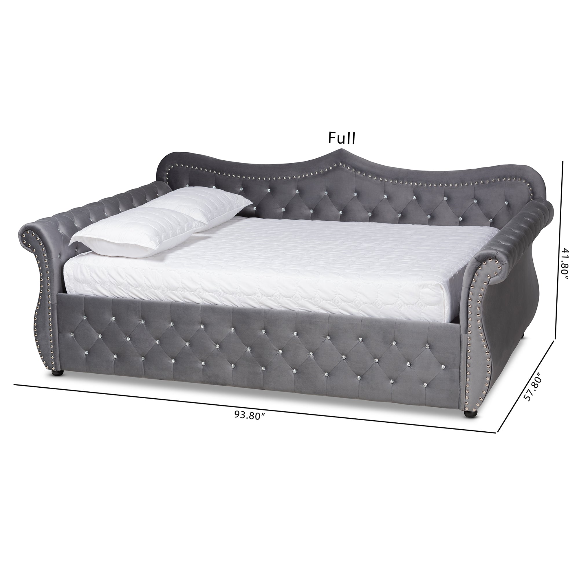 Baxton Studio Abbie Traditional and Transitional Grey Velvet Fabric Upholstered and Crystal Tufted Queen Size Daybed