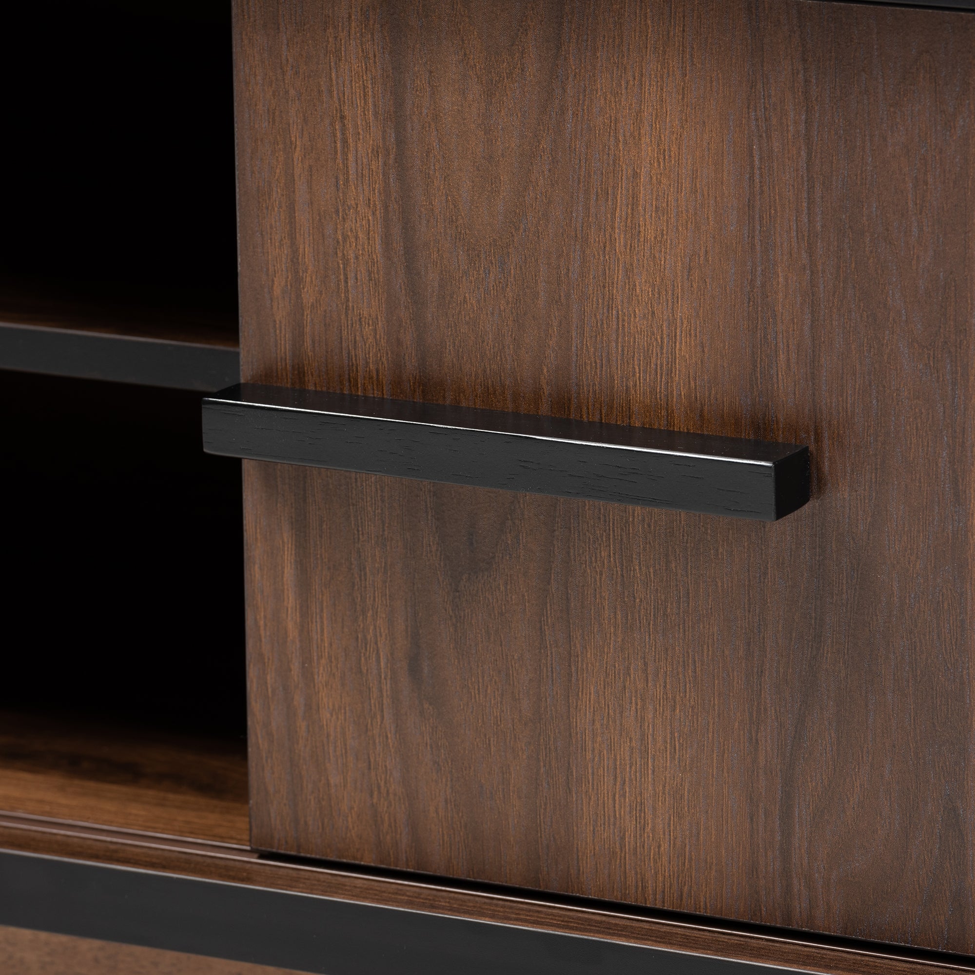 Baxton Studio Margo Mid-Century Modern Two-Tone Walnut Brown and Black Finished Wood Wine Storage Cabinet
