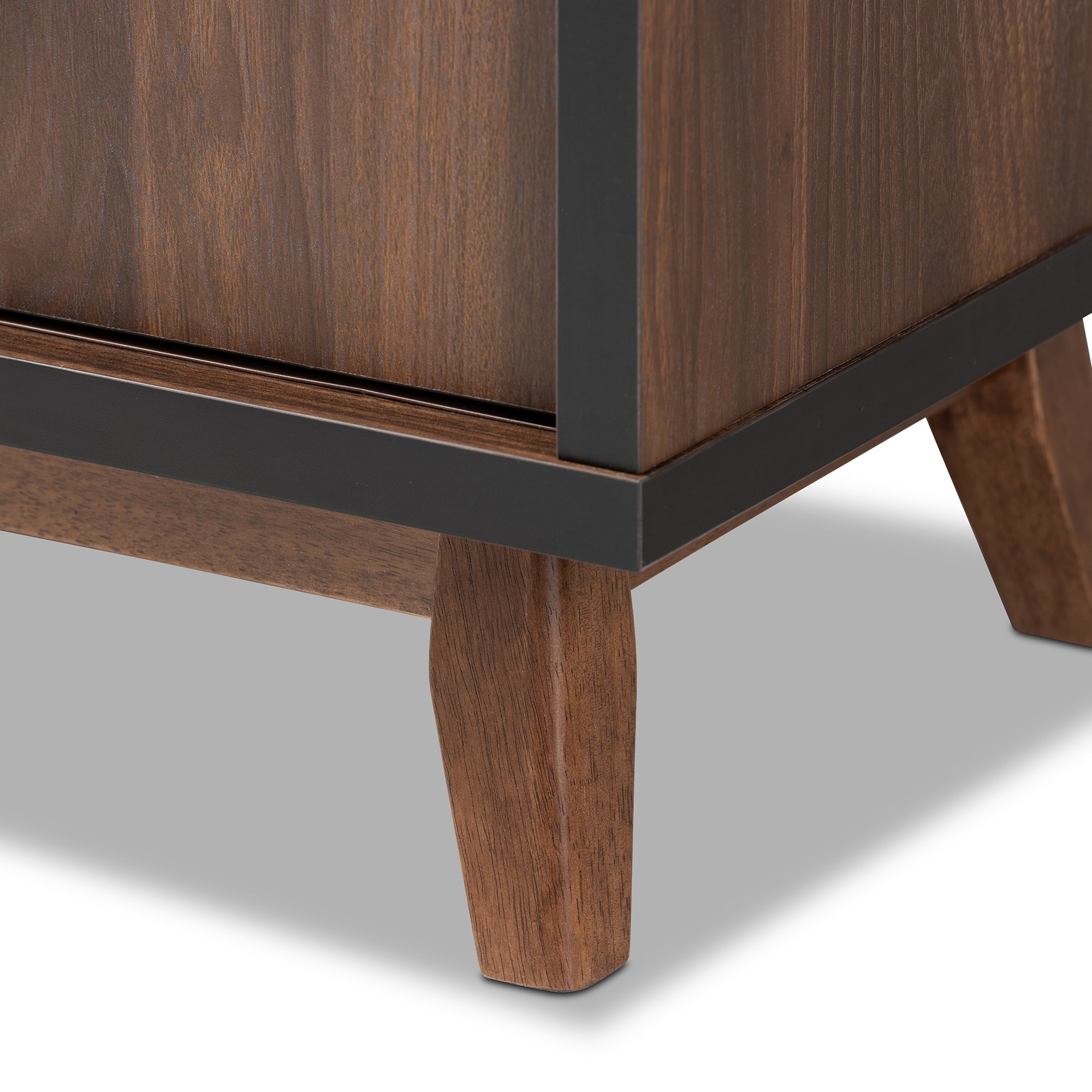 Baxton Studio Margo Mid-Century Modern Two-Tone Walnut Brown and Black Finished Wood Wine Storage Cabinet